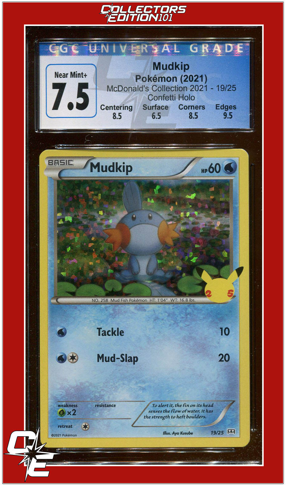 McDonald's Collection 2021 Mudkip Confetti Holo 19/25 CGC 7.5 - Subgrades