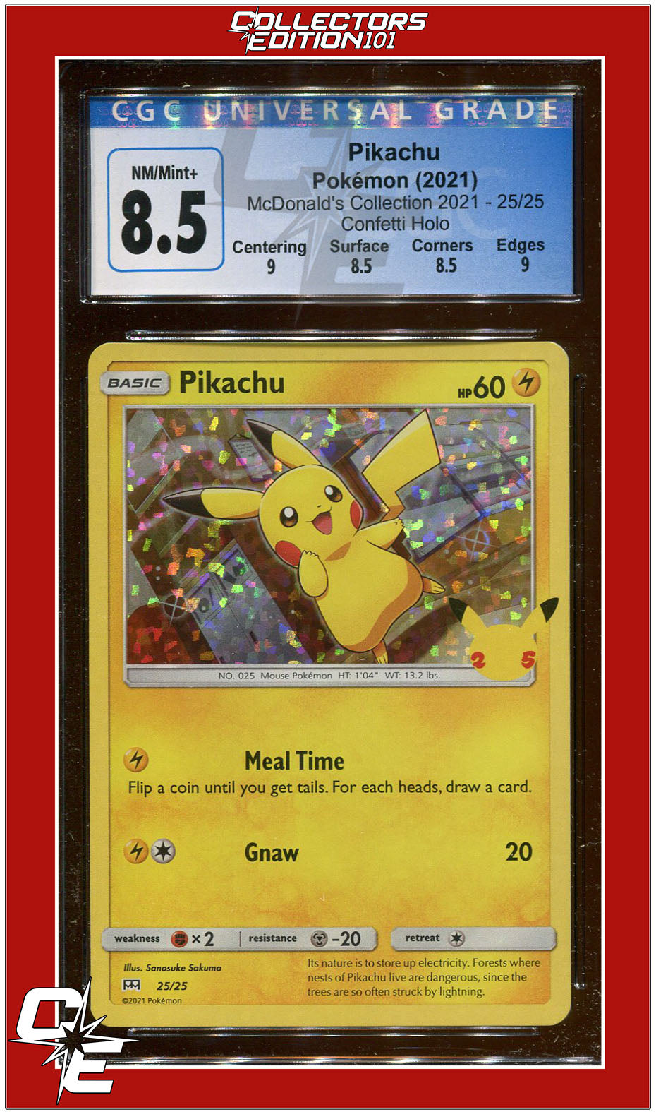 McDonald's Collection 2021 Pikachu Confetti Holo 25 CGC 8.5 - Subgrades