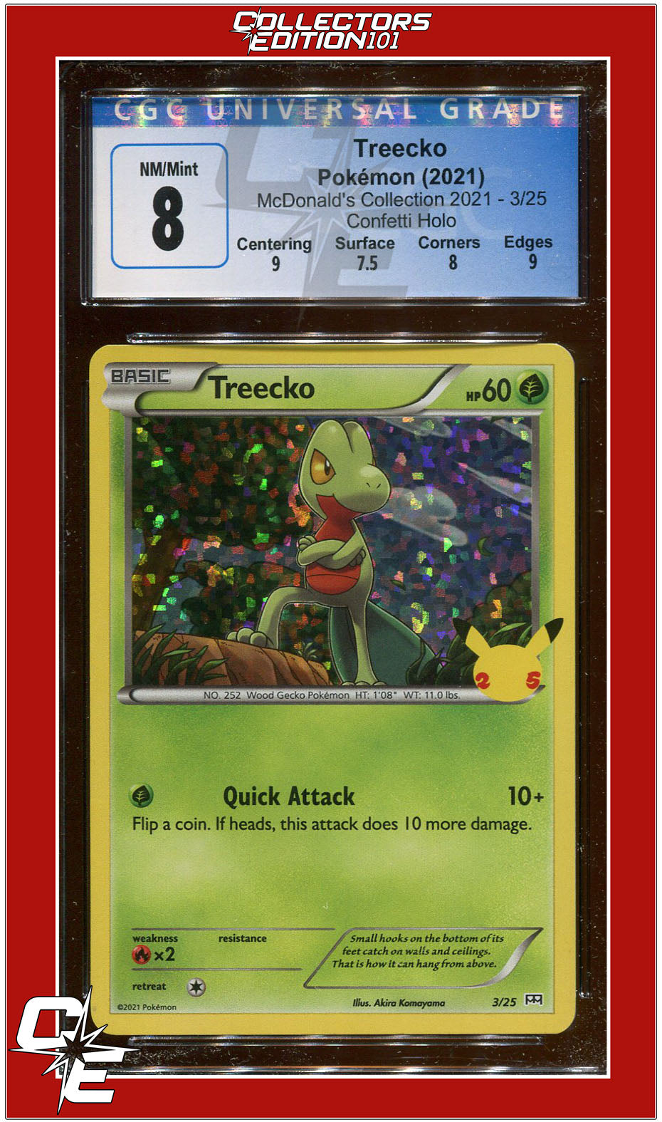 McDonald's Collection 2021 Treecko Confetti Holo 3/25 CGC 8 - Subgrades