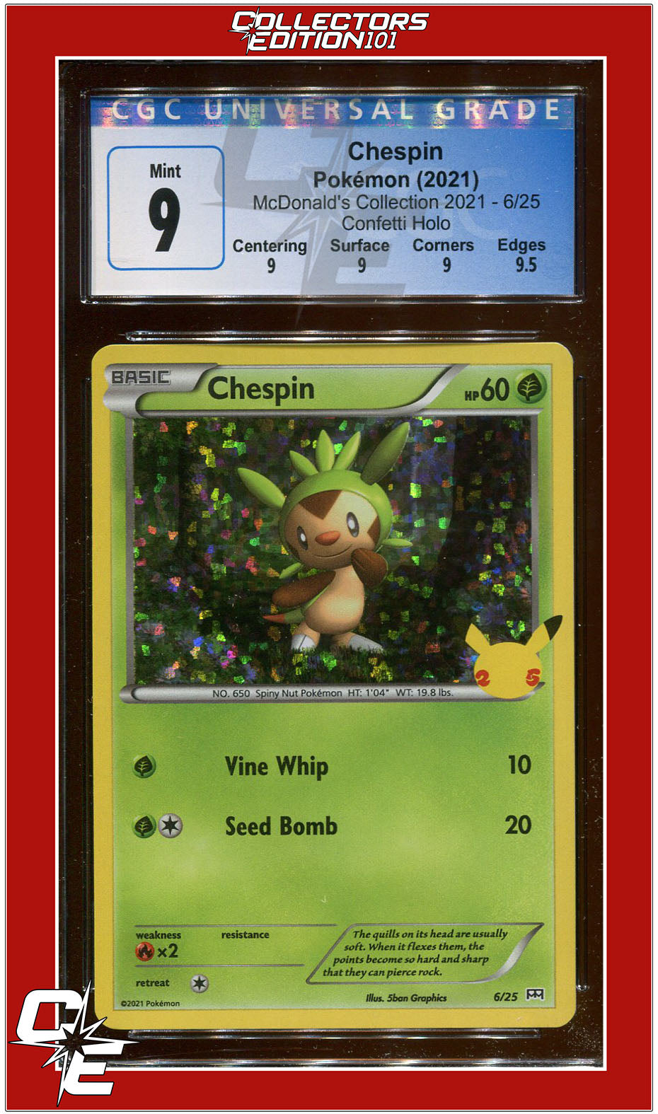 McDonald's Collection 2021 Chespin Confetti Holo 6 CGC 9 - Subgrades