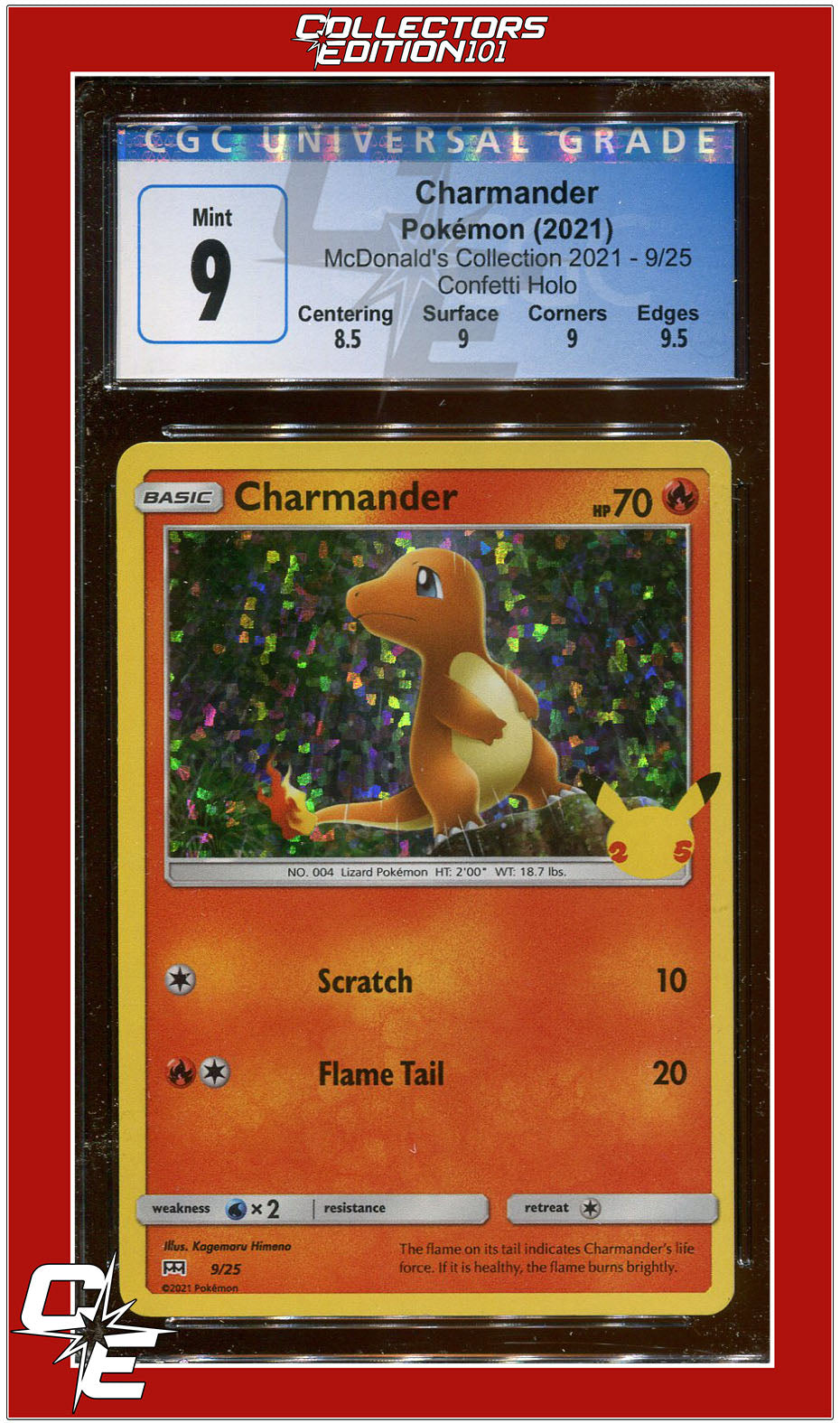 McDonald's Collection 2021 Charmander Confetti Holo 9/25 CGC 9 - Subgrades