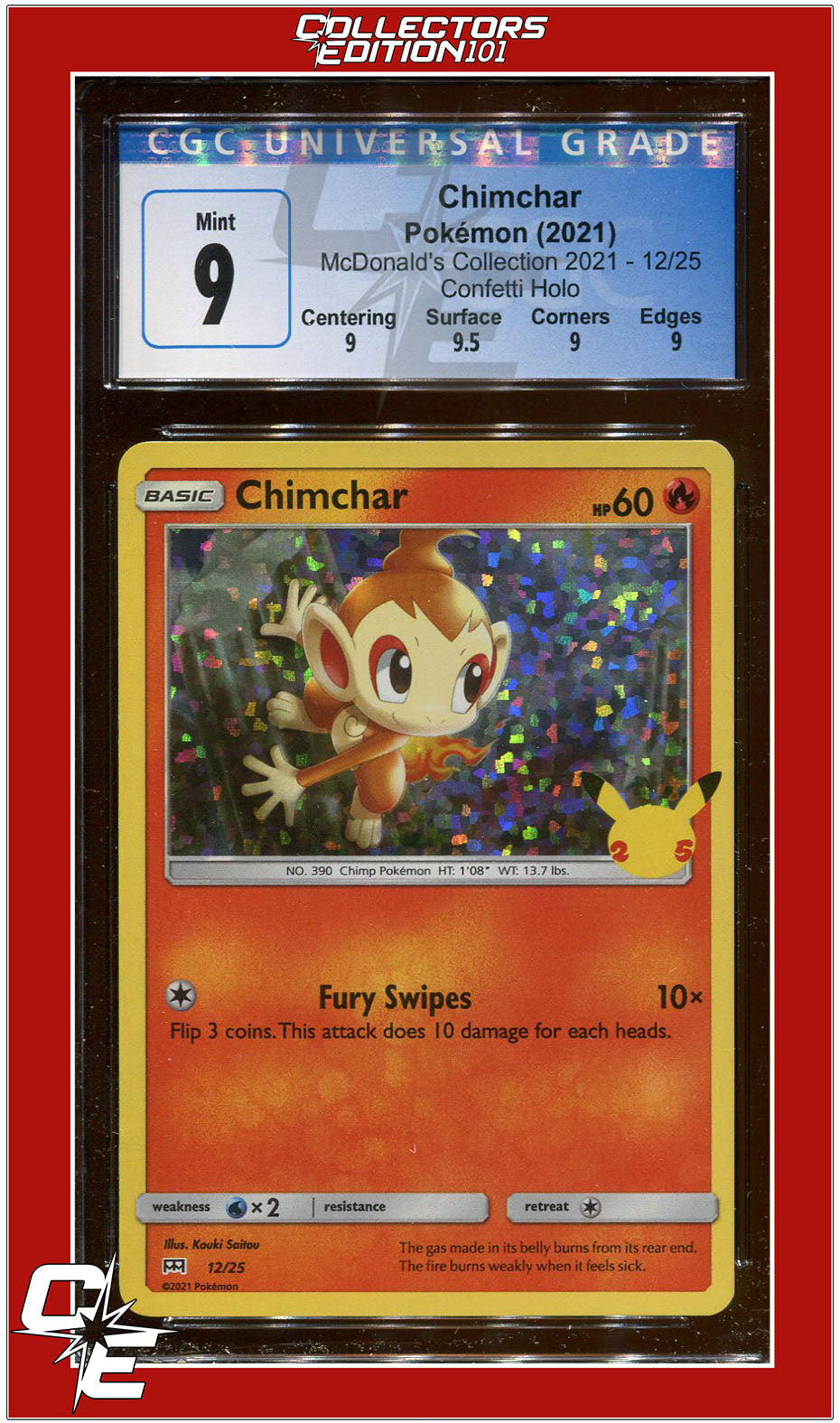 McDonald's Collection 2021 Chimchar Confetti Holo 12 CGC 9 - Subgrades