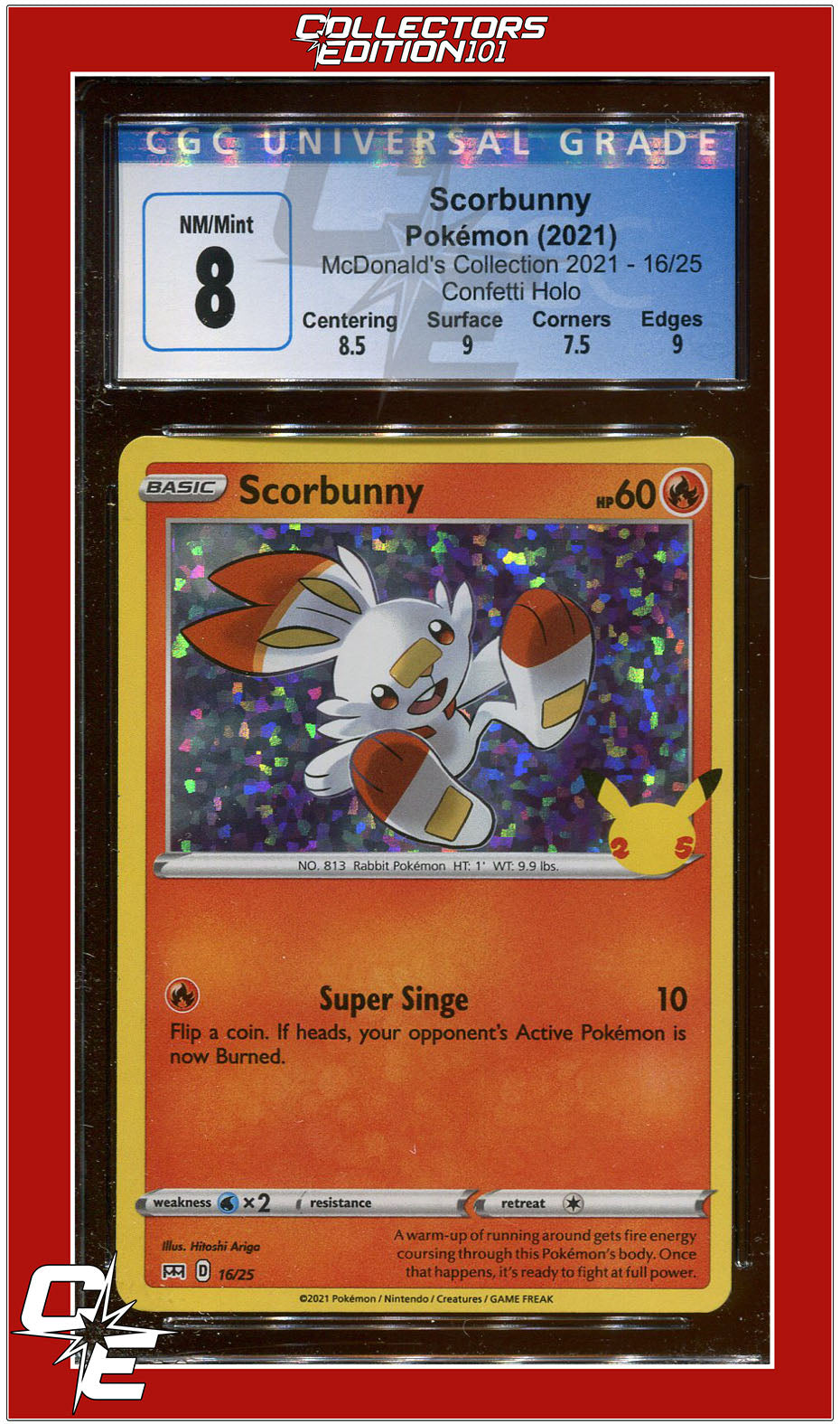 McDonald's Collection 2021 Scorbunny Confetti Holo 16/25 CGC 8 - Subgrades