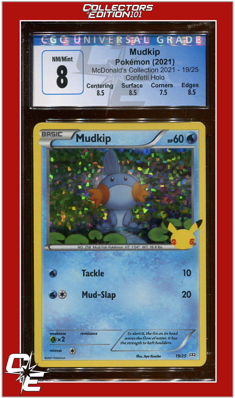 McDonald's Collection 2021 Mudkip Confetti Holo 19/25 CGC 8 - Subgrades