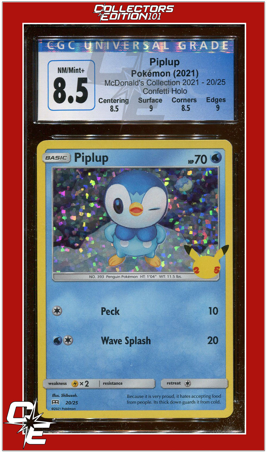 McDonald's Collection 2021 Piplup Confetti Holo 20/25 CGC 8.5 - Subgrades