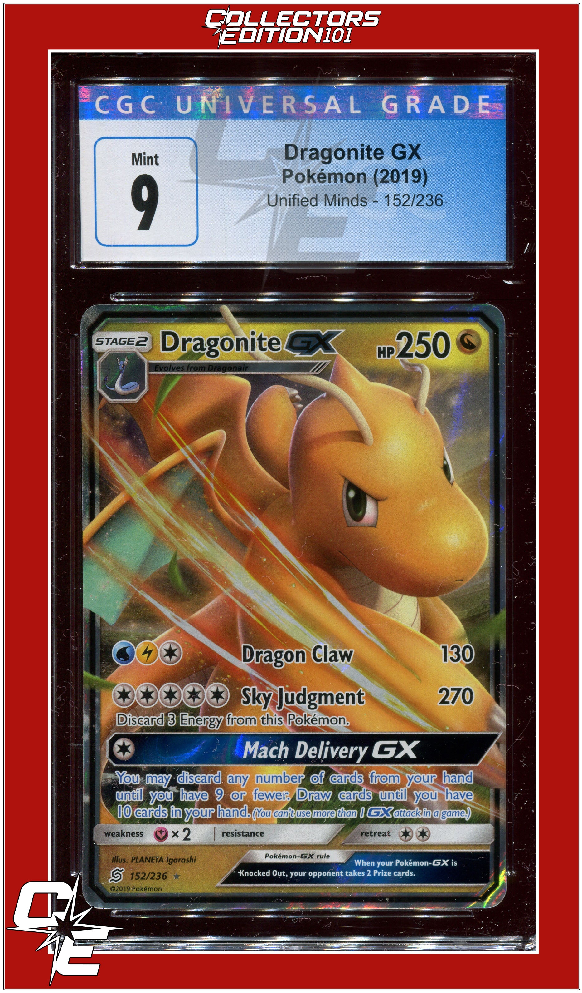 pokemon dragonite gx card Unified Minds 152 Dragonite GX CGC 9