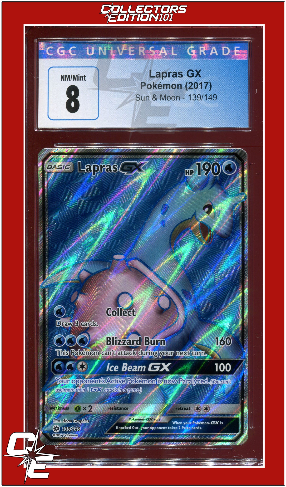 Sun & Moon 139 Full Art Lapras GX CGC 8 | Collectors Edition 101 Sun & Moon 139 Full Art Lapras GX CGC 8 | Collectors Edition 101