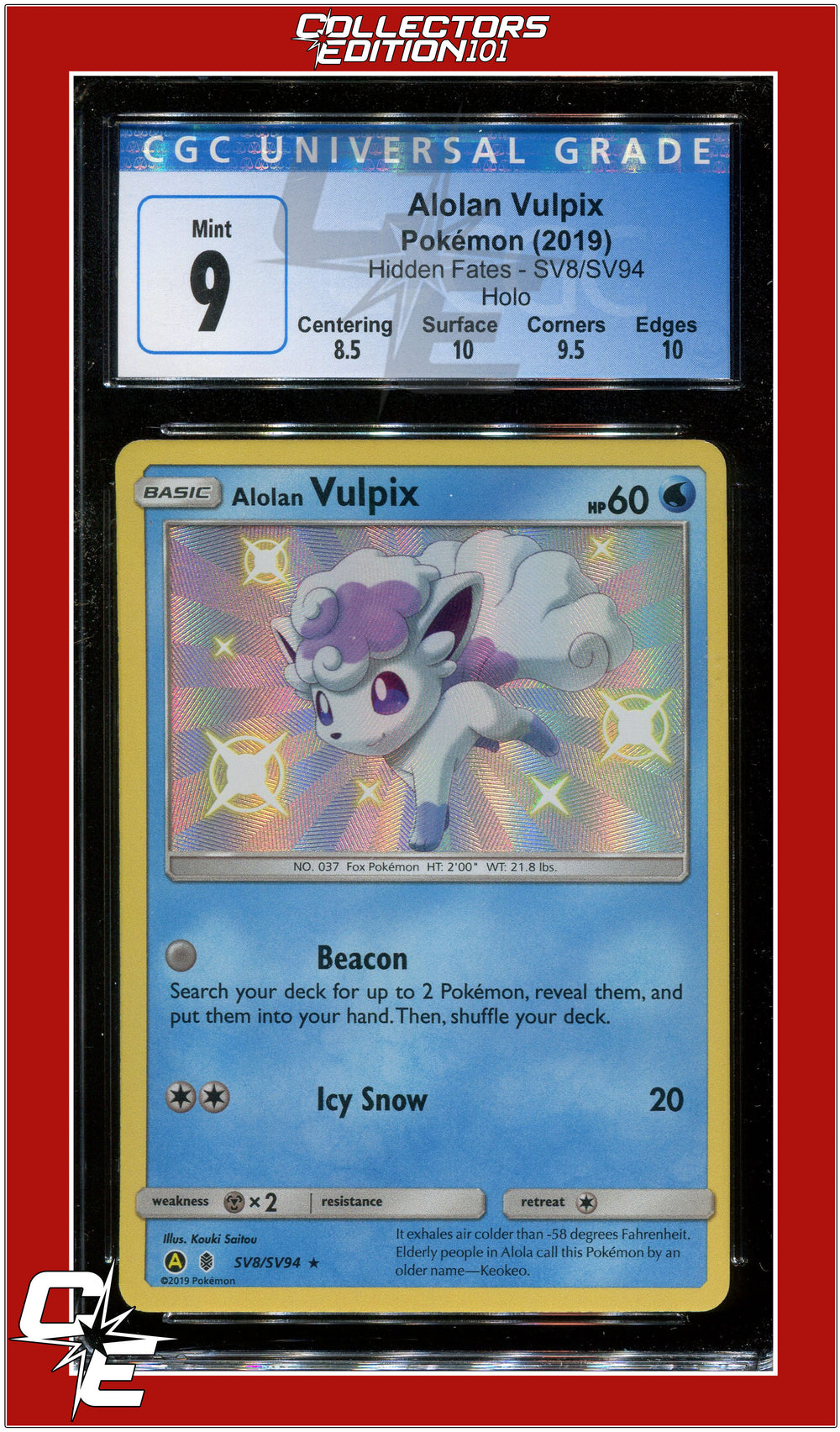 shiny vulpix pokemon card Hidden Fates SV8 Full Art Alolan Vulpix Holo CGC 9 - Subgrades