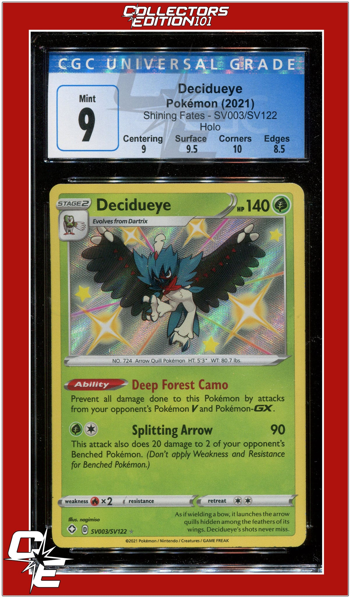 shiny decidueye pokemon card Shining Fates SV003 Decidueye Holo CGC 9 - Subgrades