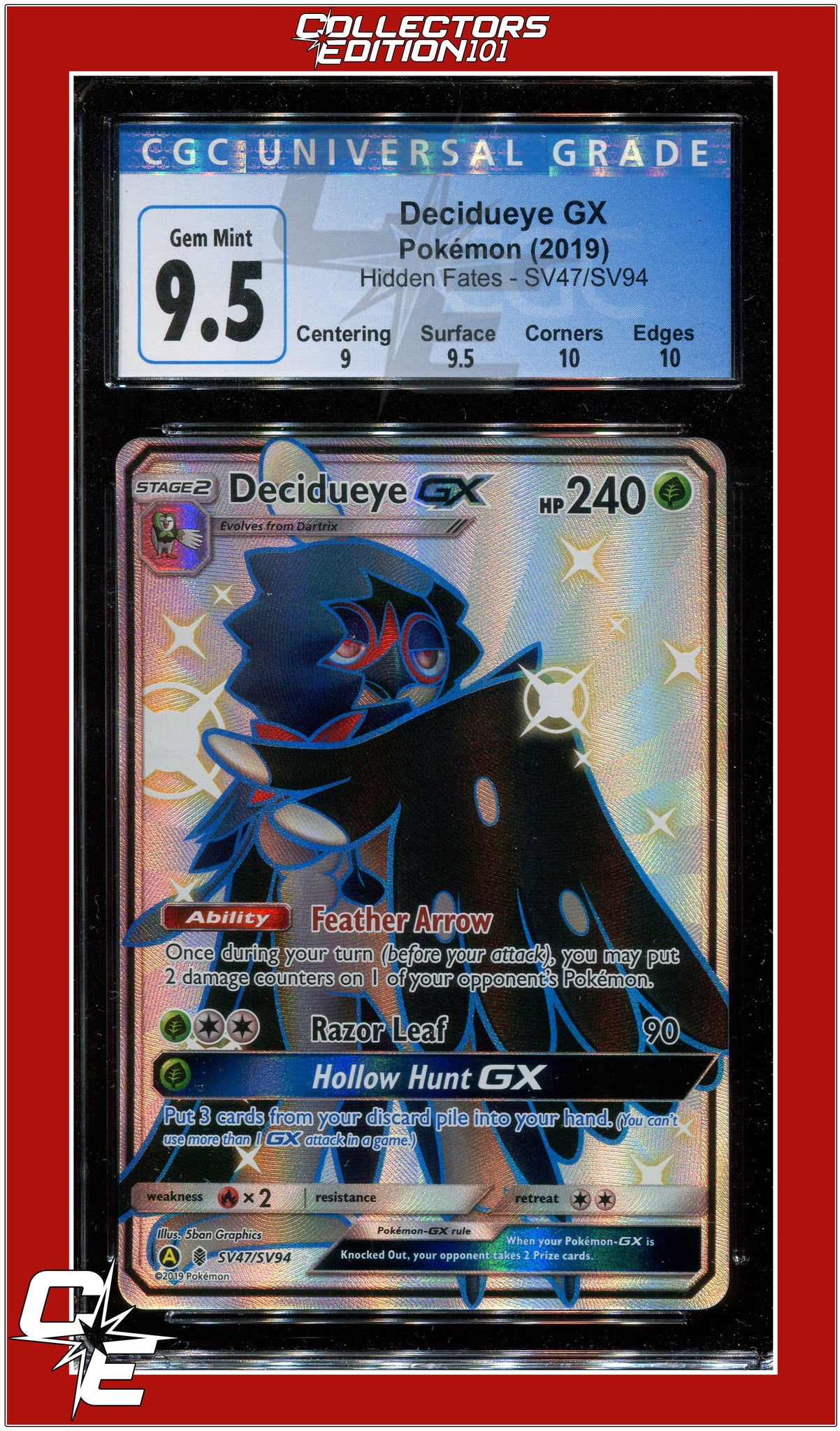Hidden Fates SV47 Full Art Decidueye GX CGC 9.5 - Subgrades | Collectors Edition 101 Hidden Fates SV47 Full Art Decidueye GX CGC 9.5 - Subgrades | Collectors Edition 101