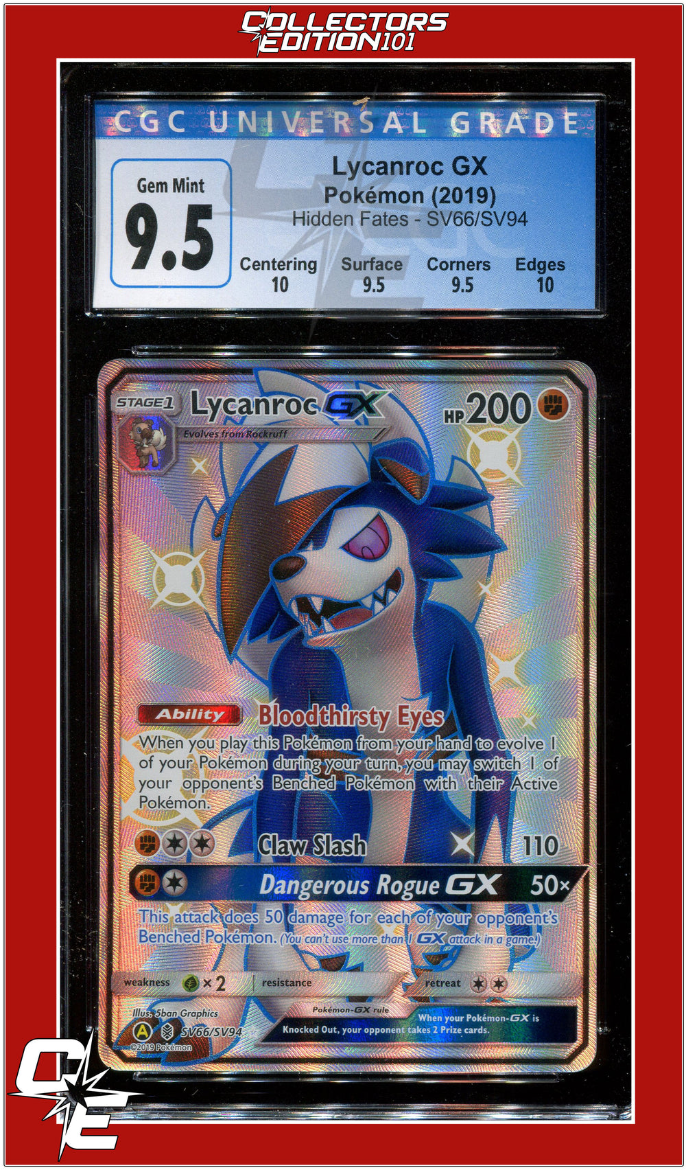 Hidden Fates Lycanroc GX SV66/SV94 CGC 9.5 - Subgrades