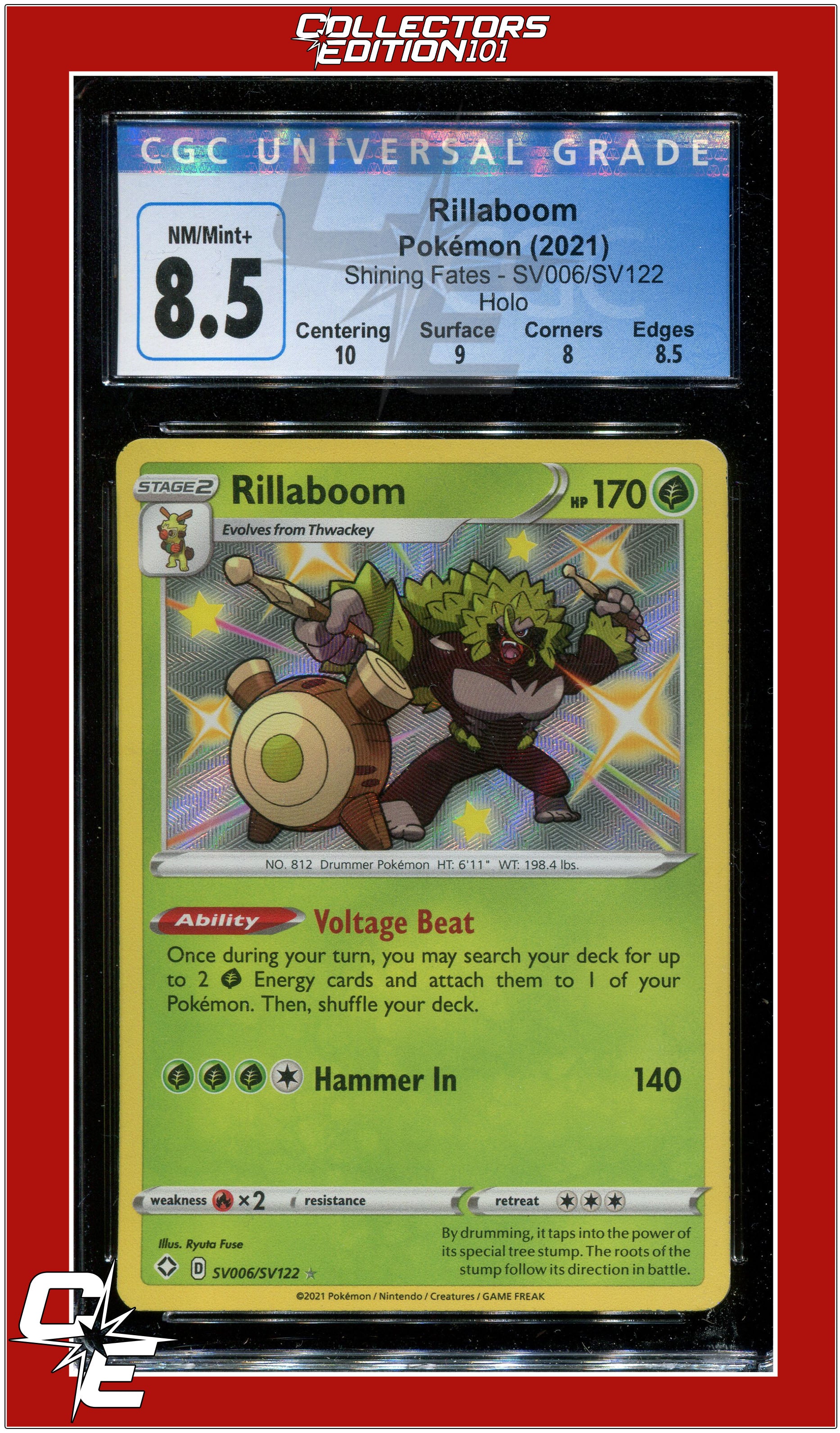 Shining Fates SV006 Rillaboom Holo CGC 8.5 - Subgrades