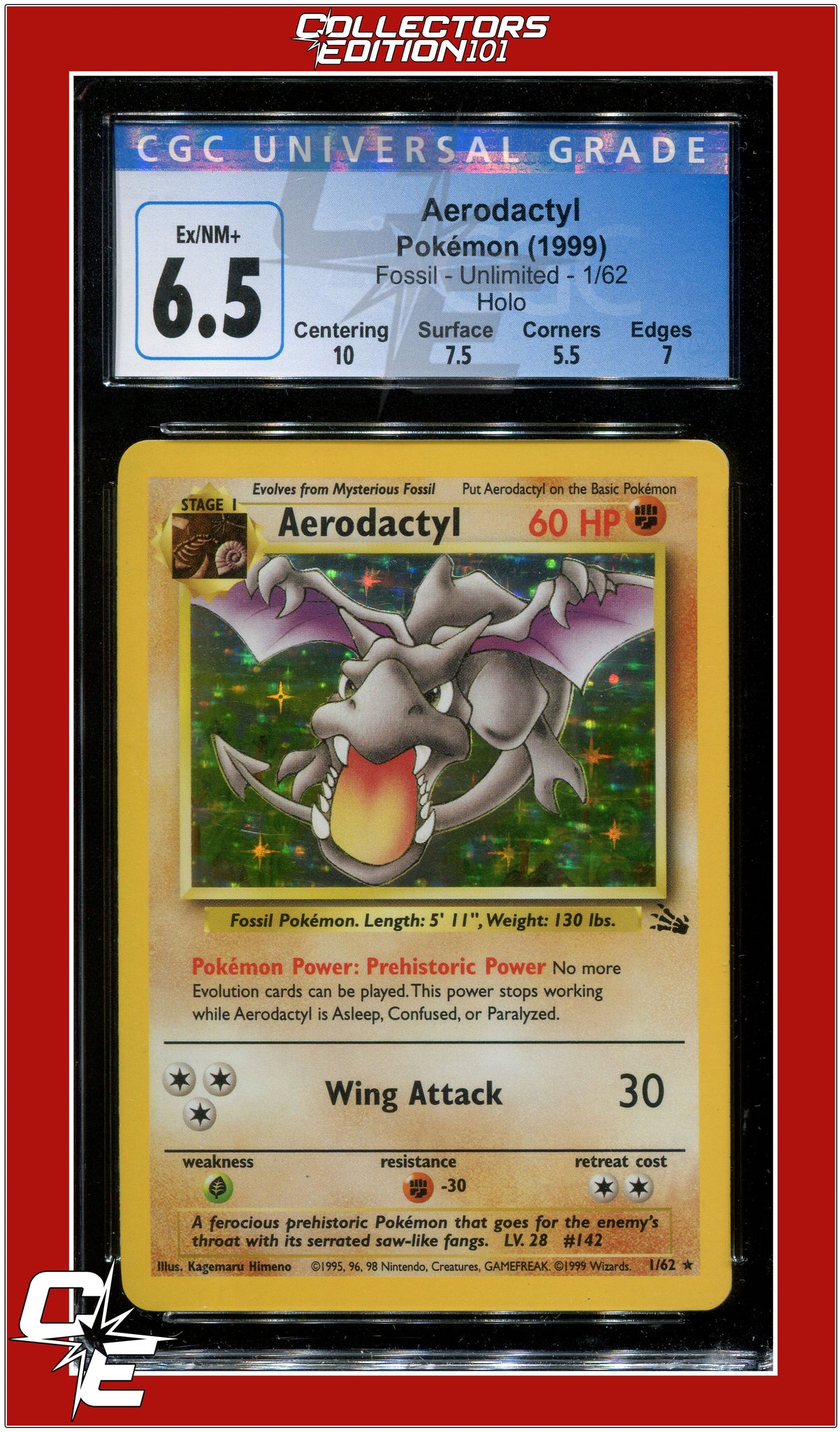 Aerodactyl 1/62 holographic Pokemon Card 