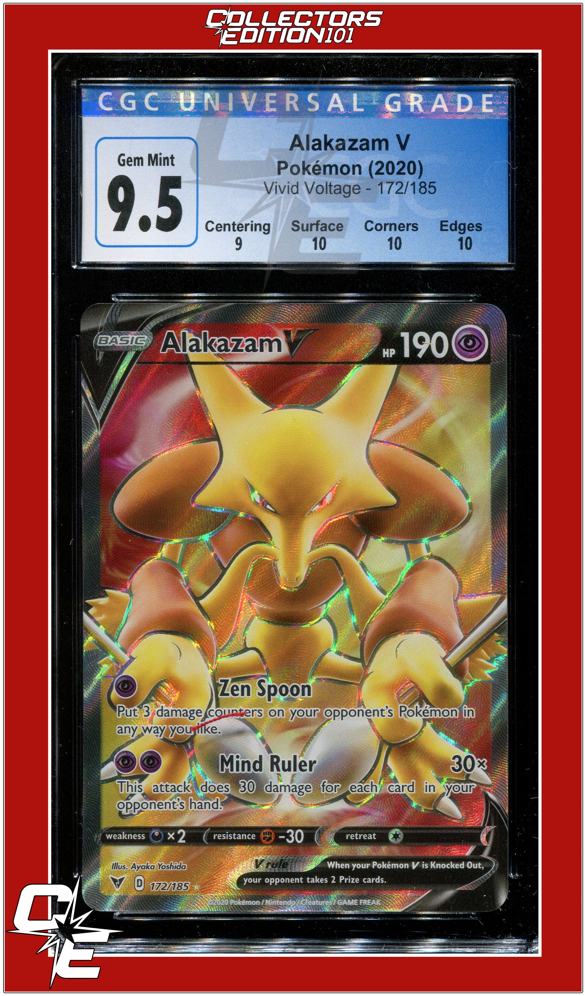 Vivid Voltage 172 Full Art Alakazam V CGC 9.5 - Subgrades