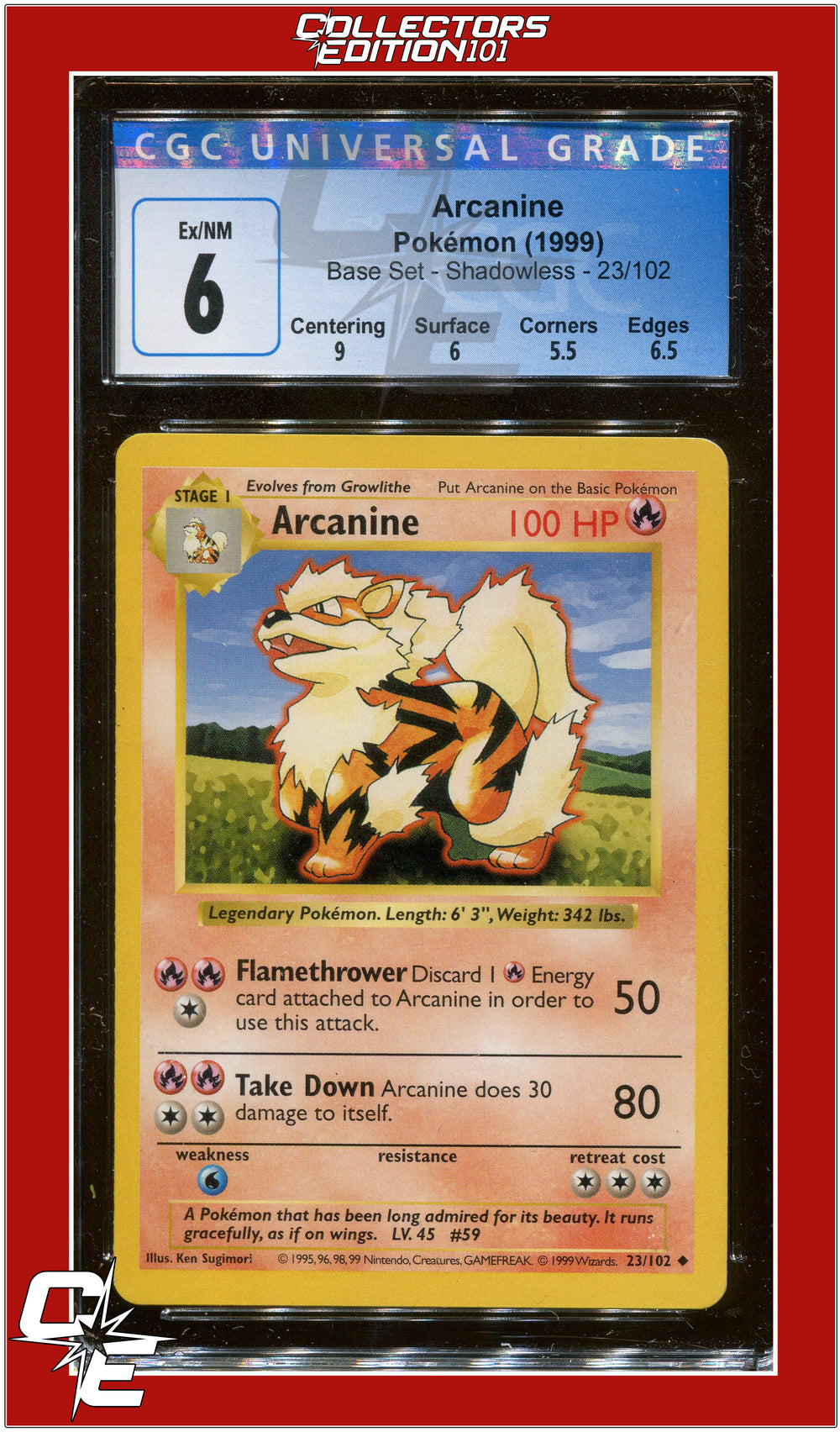 Base Set 23 Arcanine Shadowless CGC 6 - Subgrades