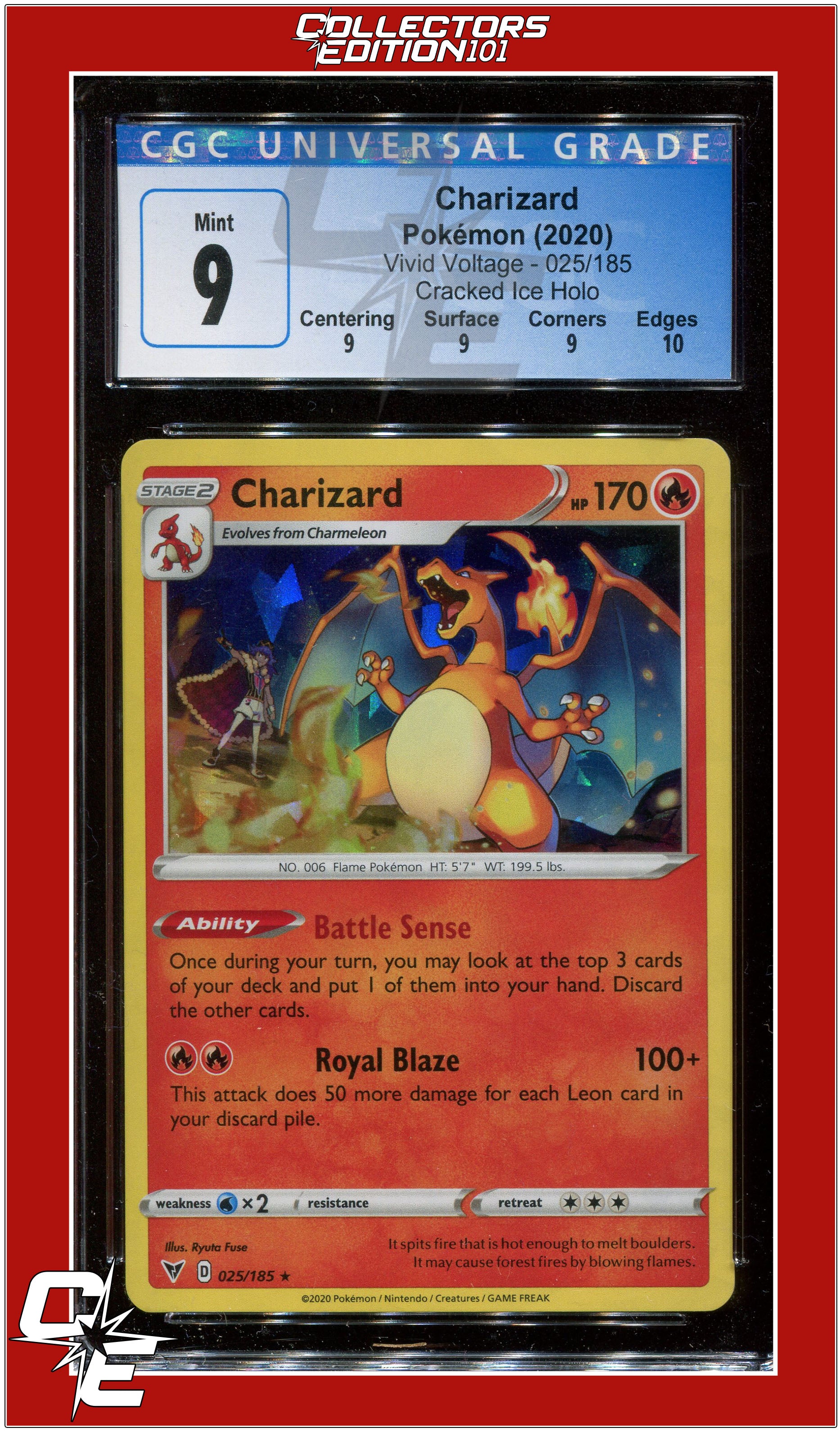 charizard pokemon card 025/185 Vivid Voltage 25 Cracked Ice Holo CGC 9 - Subgrades One Piece Trading Card Rarity:PRE 105 Standard [Water]2 4th Print/UK Print