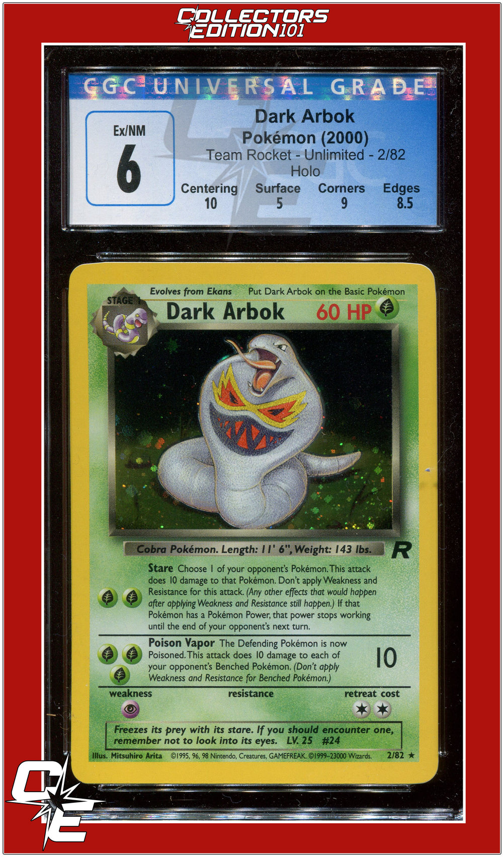 Team Rocket Dark Arbok Holo 2/82 CGC 6 - Subgrades