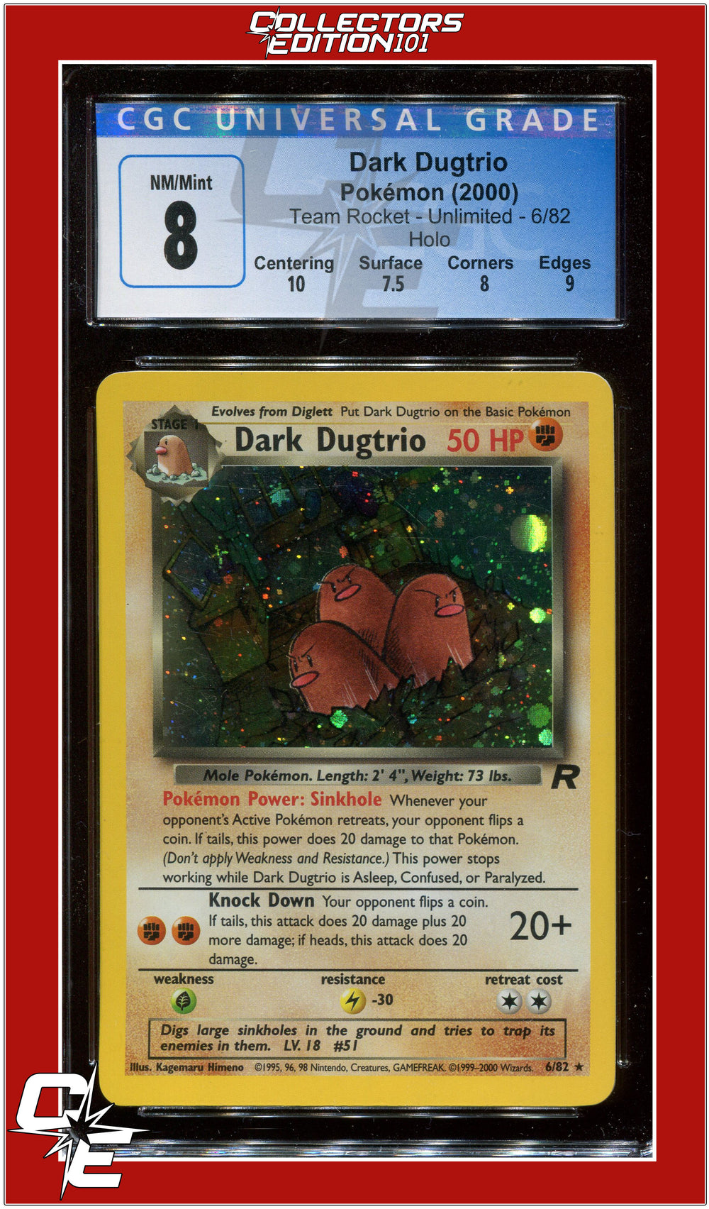 Team Rocket Dark Dugtrio Holo 6/82 CGC 8 - Subgrades