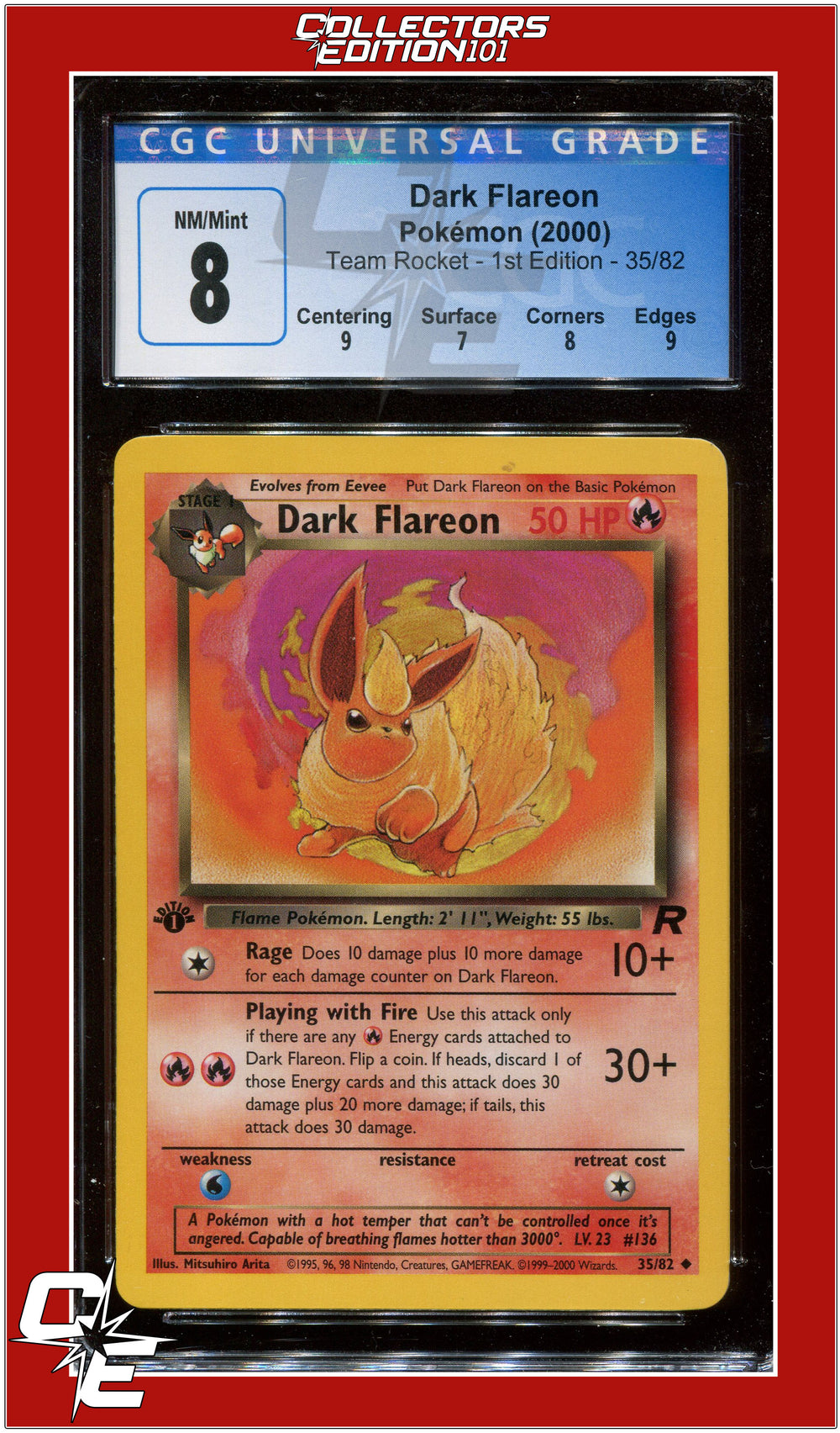 Team Rocket 1st Edition Dark Flareon 35/82 CGC 8 - Subgrades