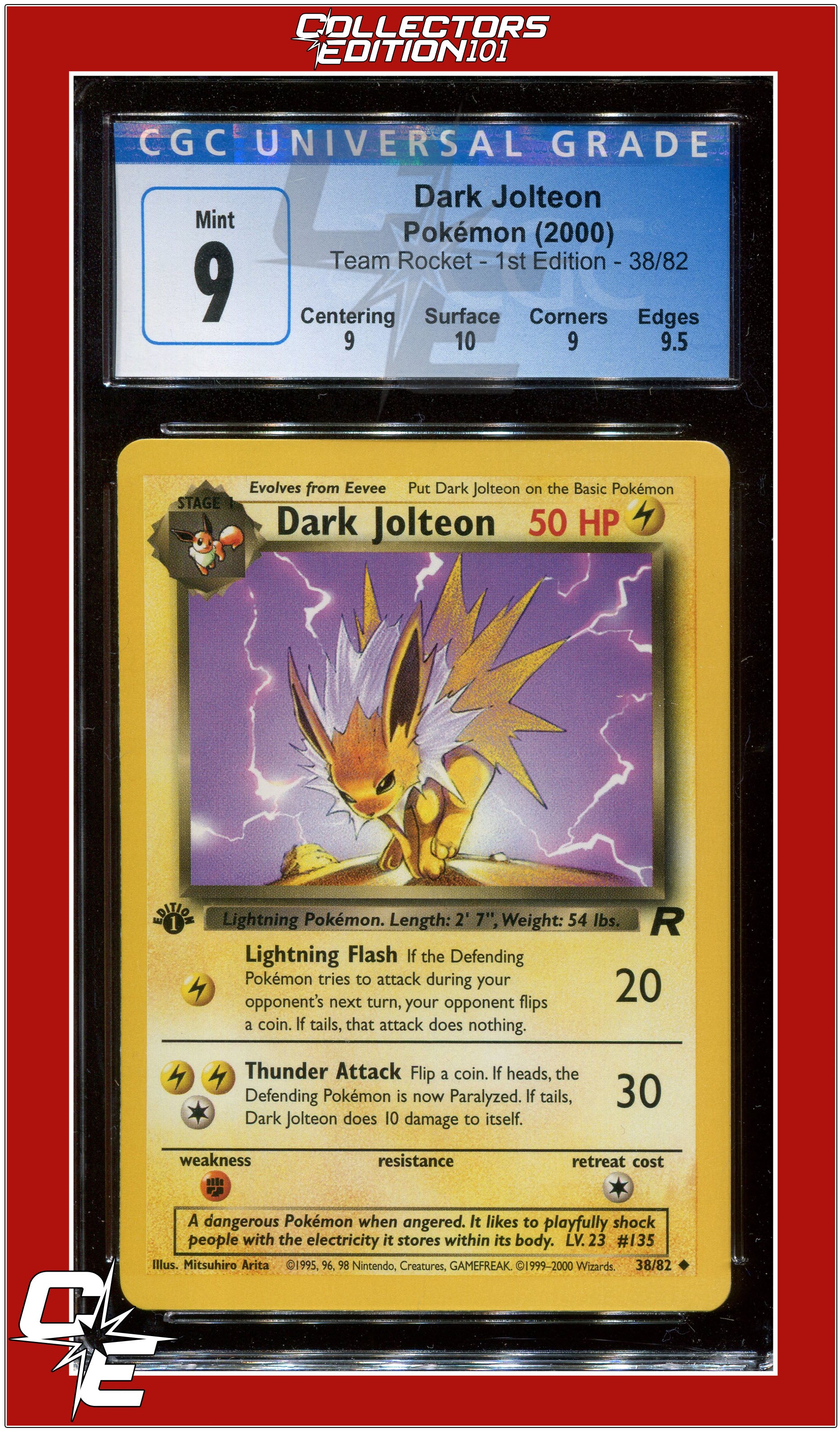 Team Rocket 38 Dark Jolteon 1st Edition CGC 9 - Subgrades | Collectors  Edition 101