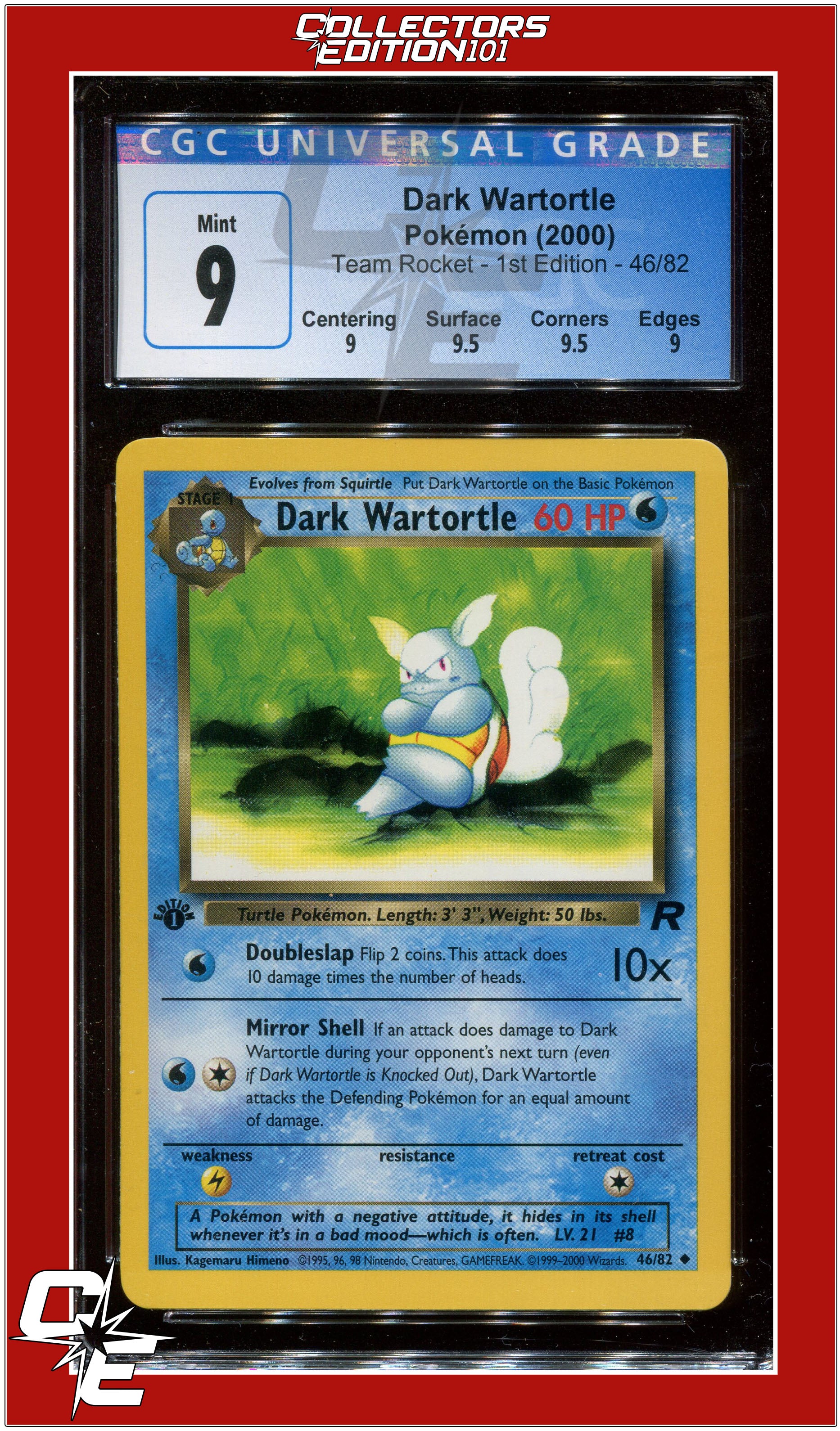 Team Rocket 1st Edition Dark Wartortle 46/82 CGC 9 - Subgrades