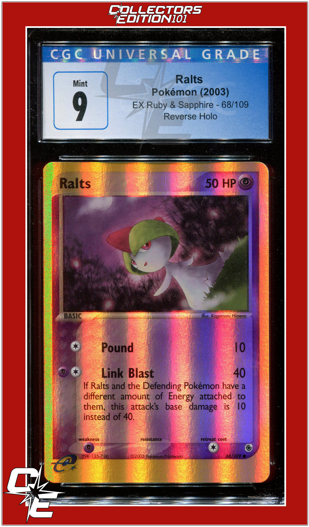 EX Ruby & Sapphire Ralts Reverse Holo 68/109 CGC 9