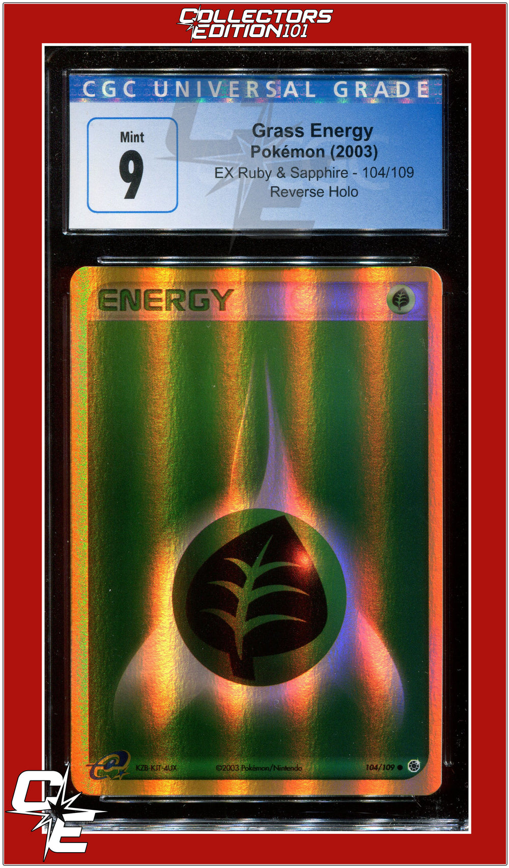 EX Ruby & Sapphire Grass Energy Reverse Holo 104/109 CGC 9