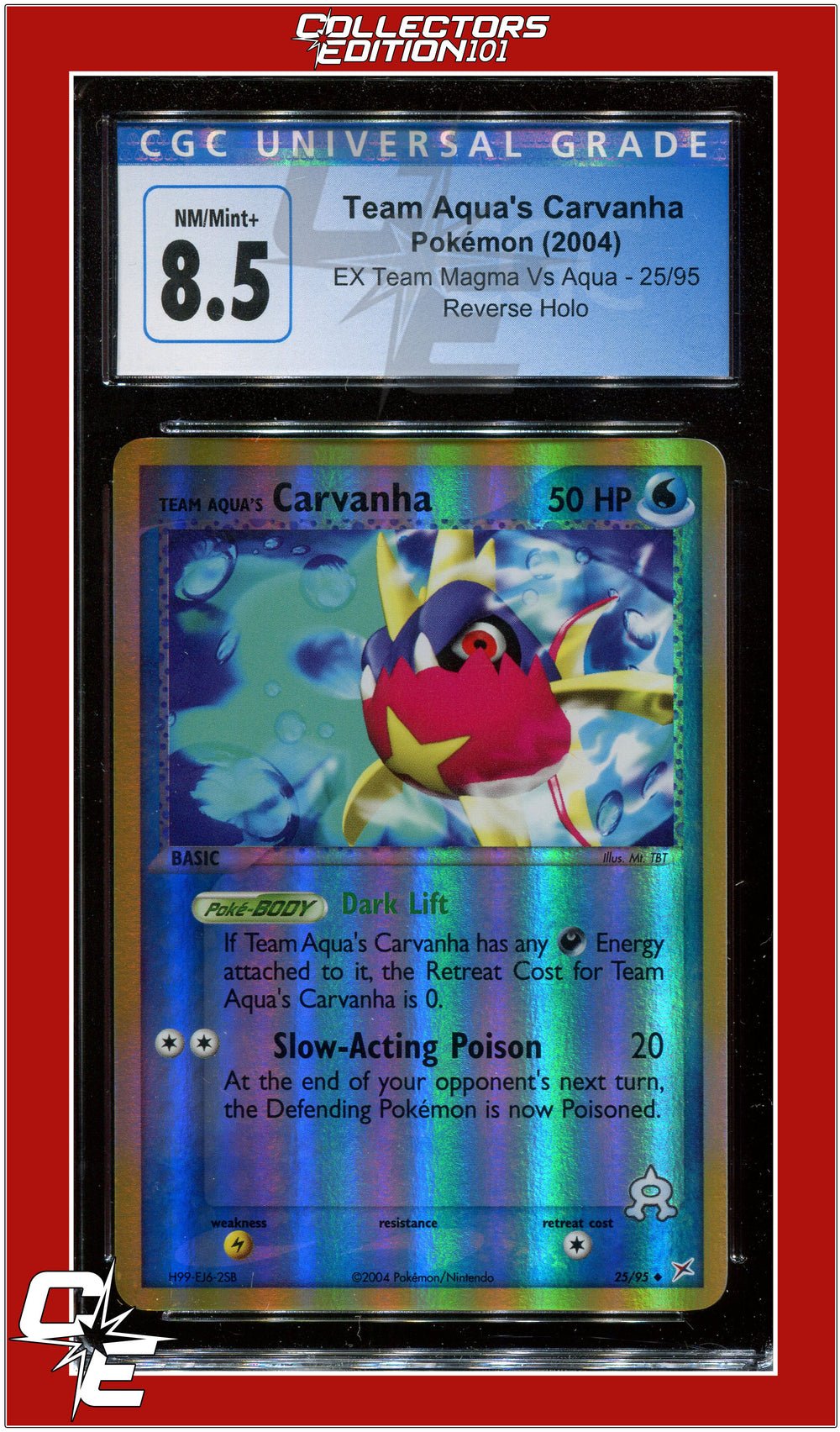 EX Team Magma vs Team Aqua Team Aqua's Carvanha Reverse Holo 25/95 CGC 8.5