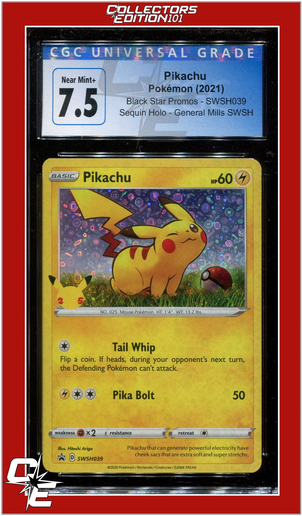 Black Star Promo Pikachu Sequin Holo SWSH039 CGC 7.5