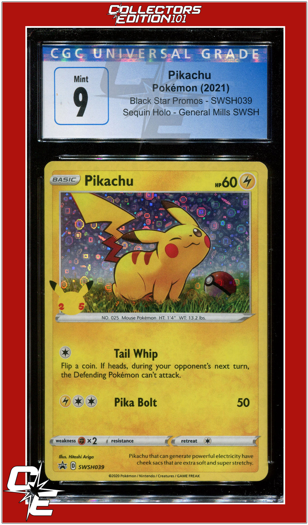 Black Star Promo Pikachu Sequin Holo SWSH039 CGC 9