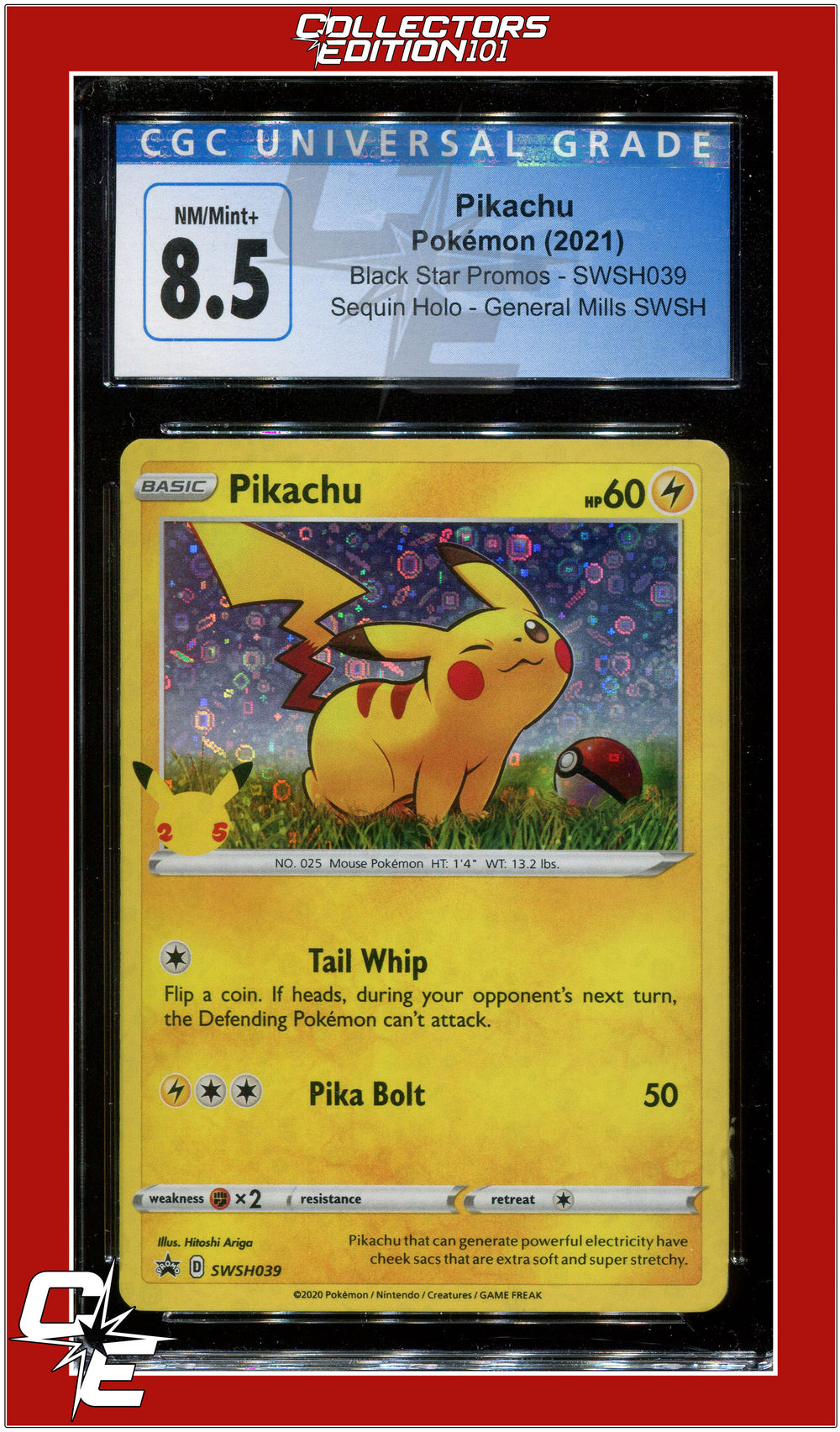 Black Star Promo Pikachu Sequin Holo SWSH039 CGC 8.5