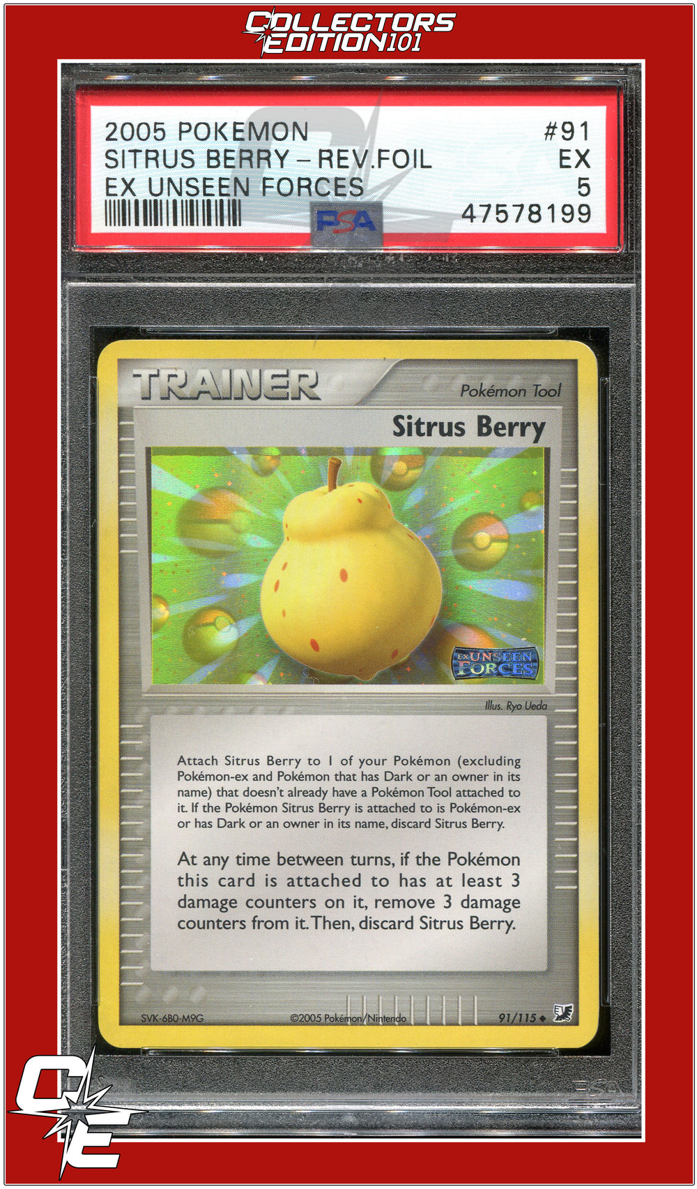 EX Unseen Forces 91 Sitrus Berry Reverse Foil PSA 5 | Collectors Edition 101 EX Unseen Forces 91 Sitrus Berry Reverse Foil PSA 5 | Collectors Edition 101