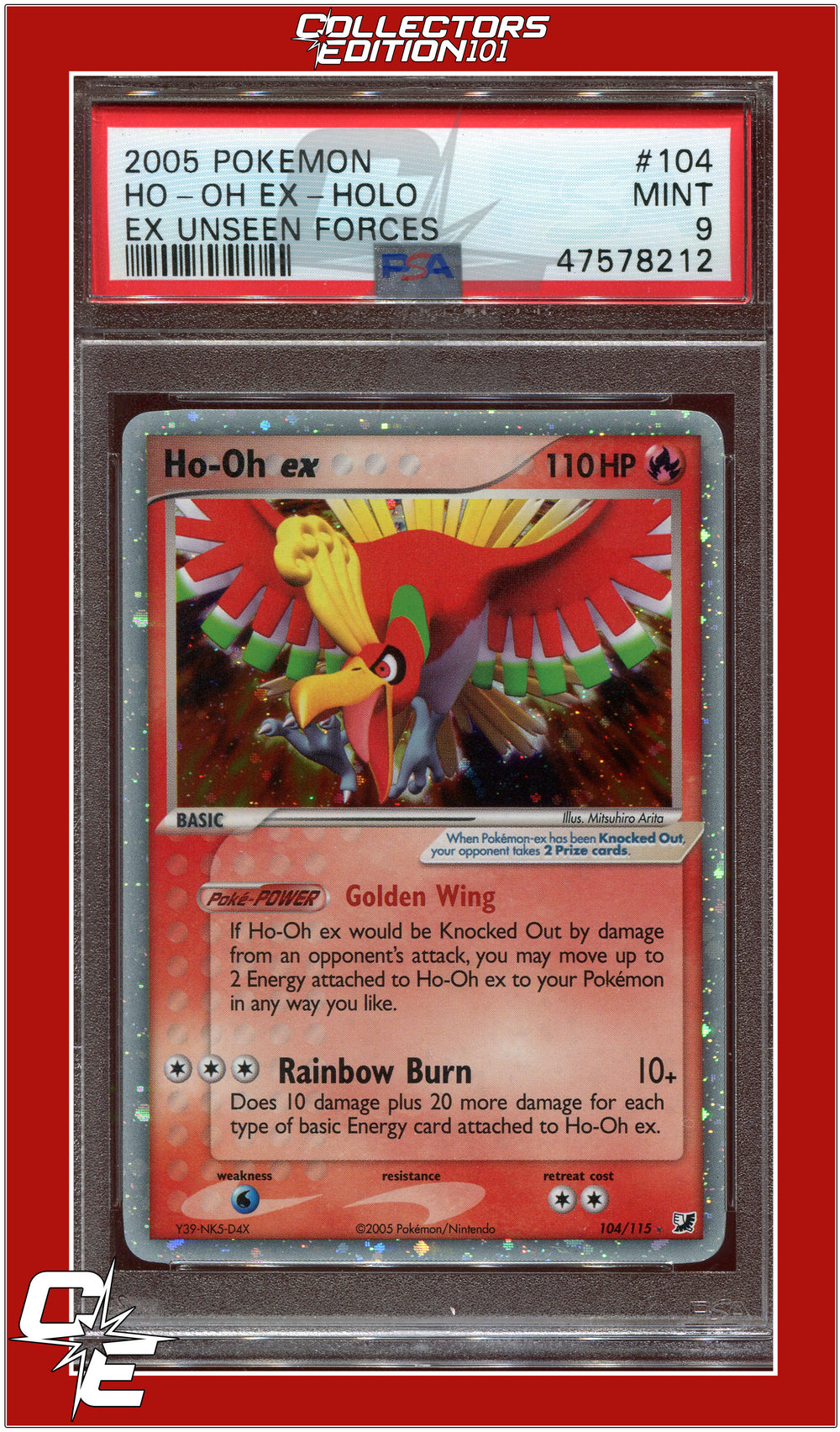 EX Unseen Forces 104 HO-Oh EX Holo PSA 9