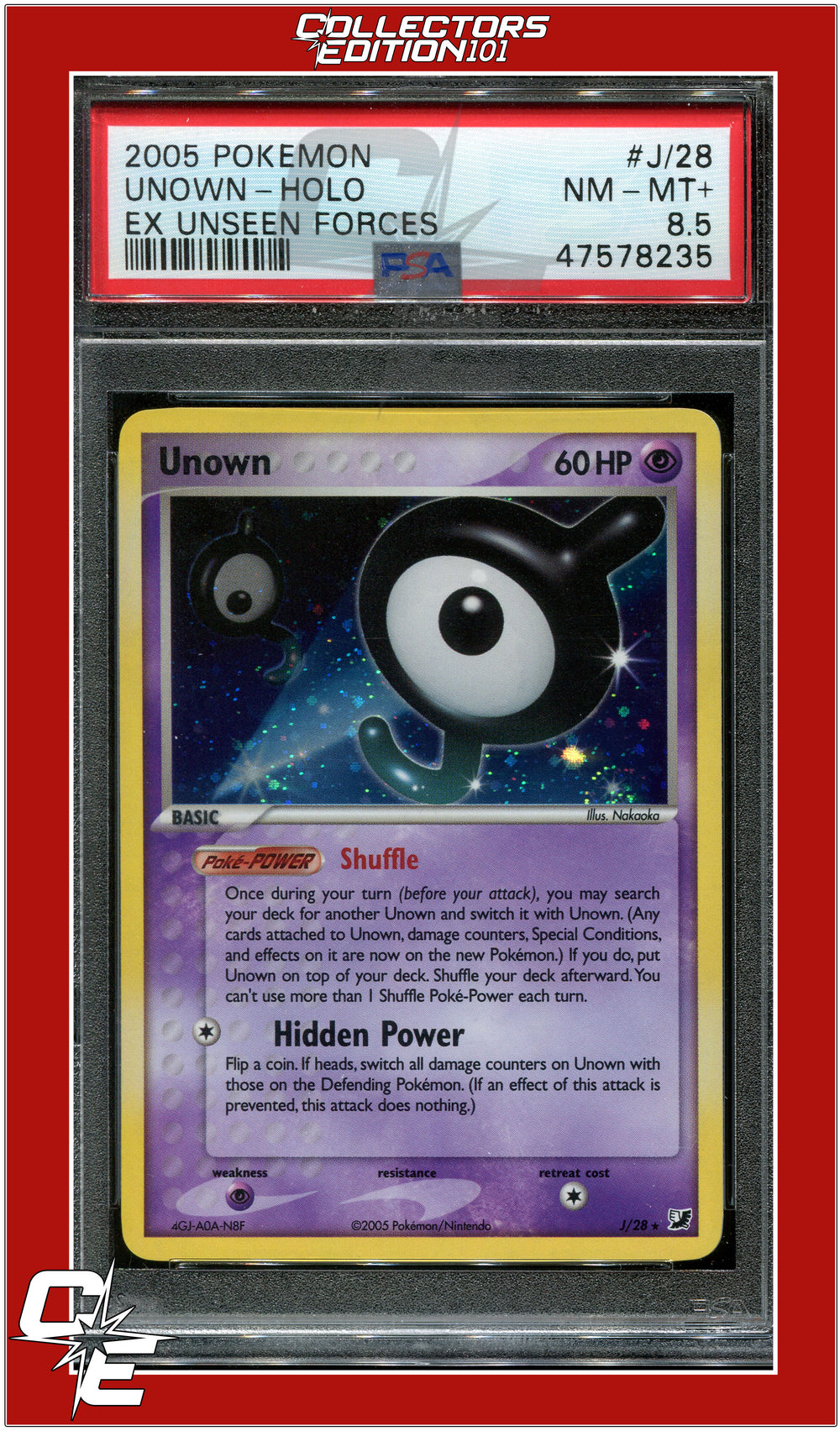 EX Unseen Forces J/28 Unown Holo PSA 8.5