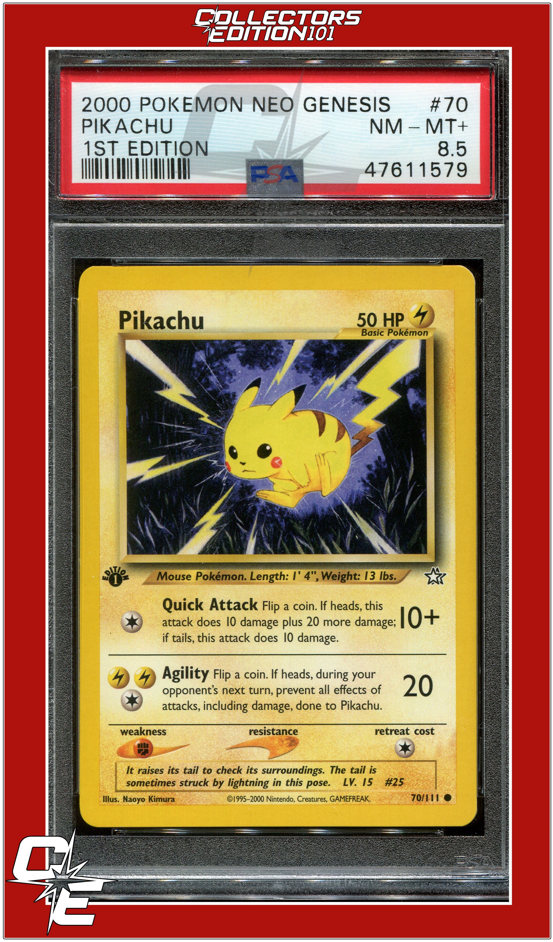 Neo Genesis 70 Pikachu 1st Edition PSA 8.5 Collectors Edition 101