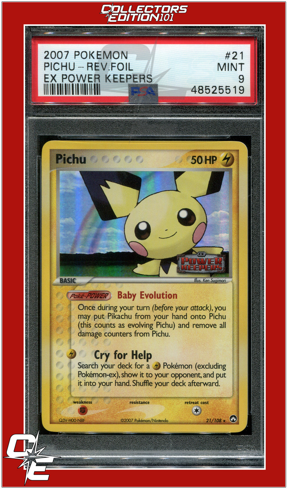 EX Power Keepers 21 Pichu Reverse Foil PSA 9
