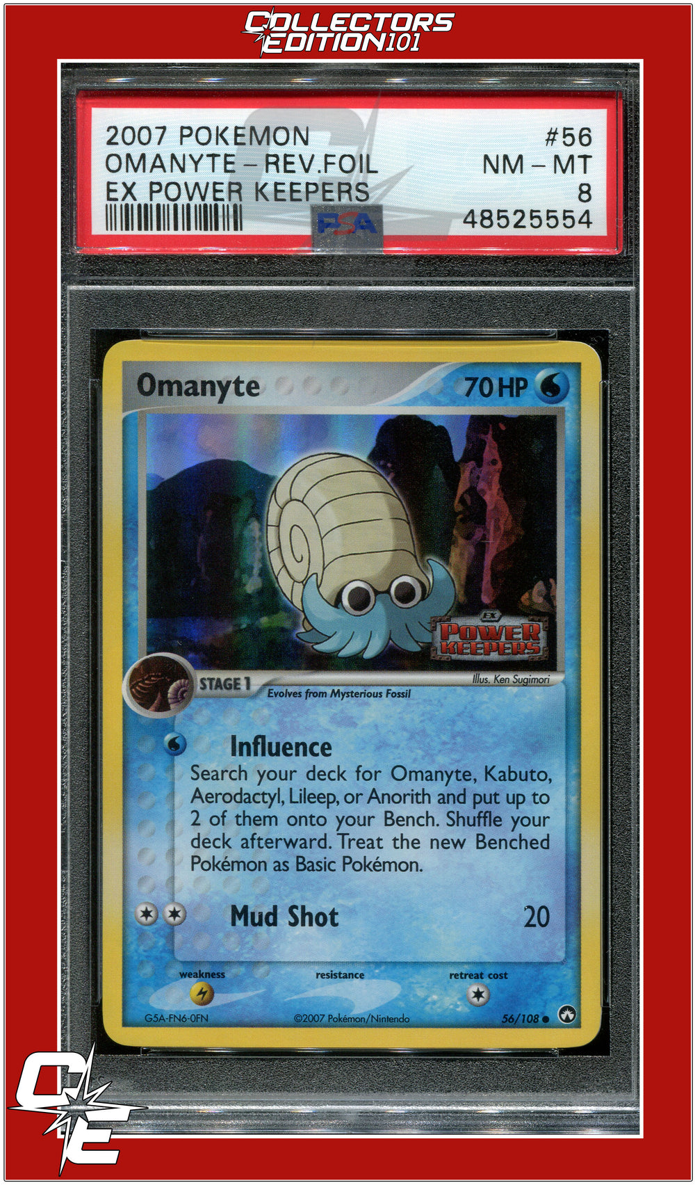 EX Power Keepers 56 Omanyte Reverse Foil PSA 8