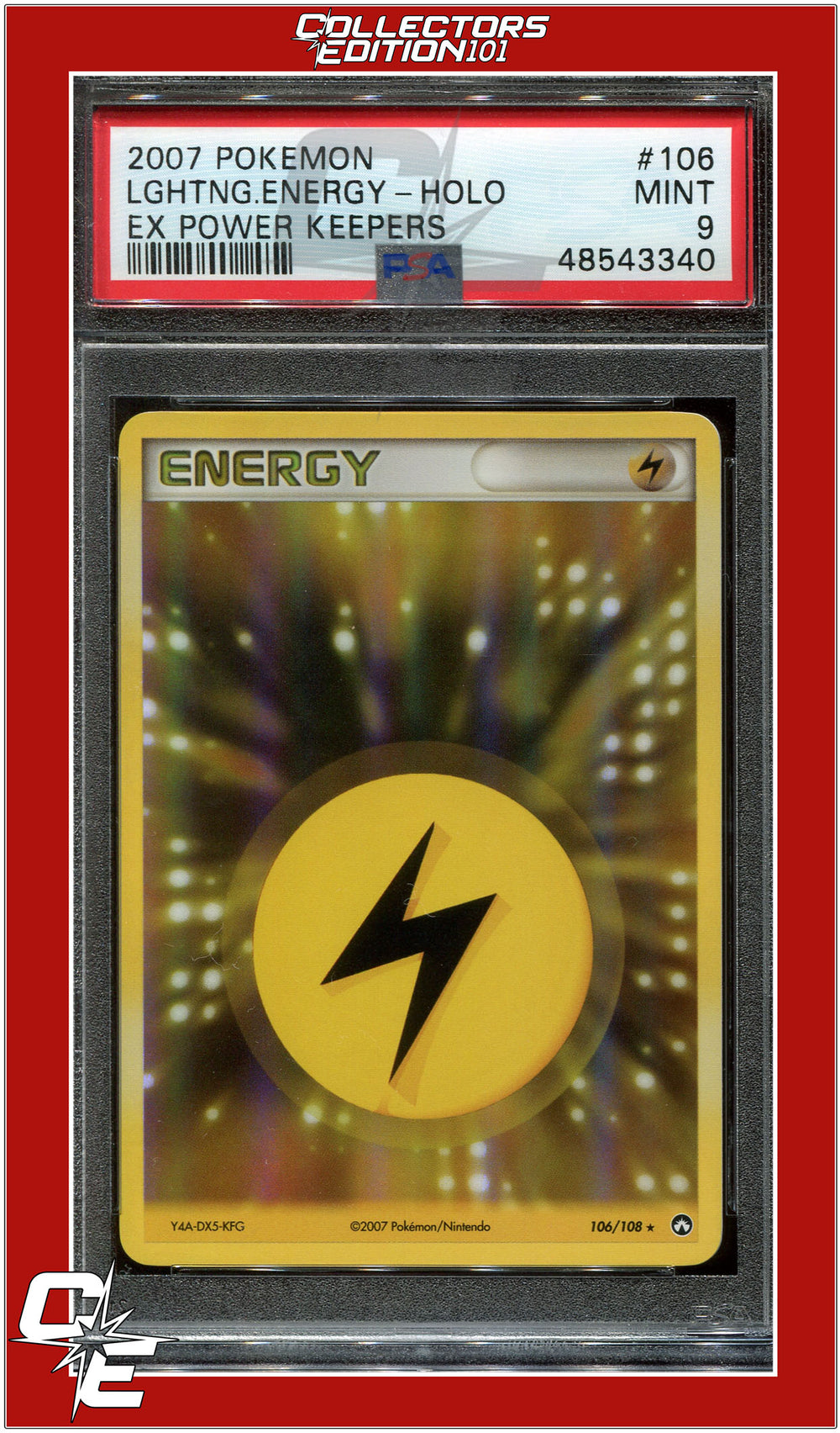 EX Power Keepers 106 Lightning Energy Holo PSA 9