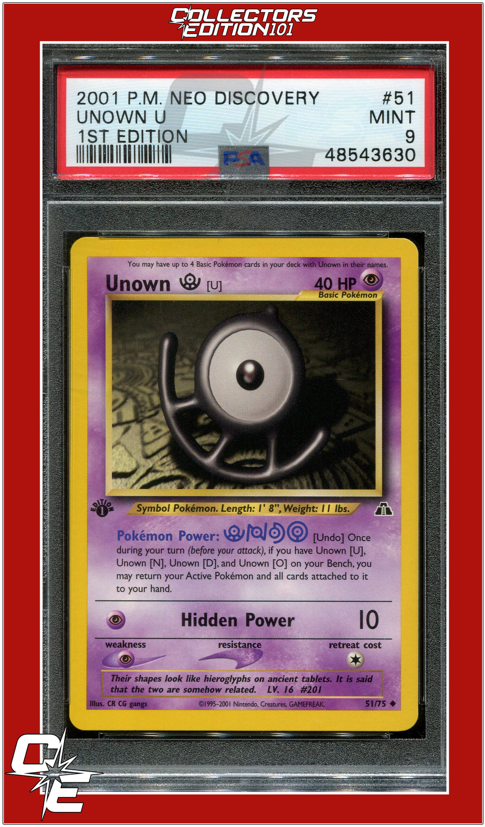 Neo Discovery 51 Unown U 1st Edition PSA 9