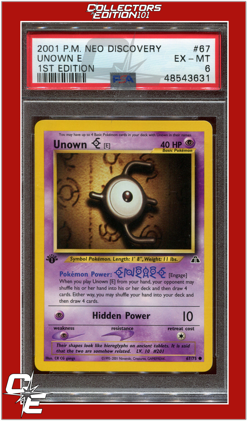 Neo Discovery 67 Unown E 1st Edition PSA 6