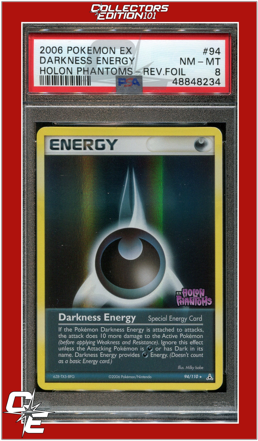 EX Holon Phantoms 94 Darkness Energy Reverse Foil PSA 8
