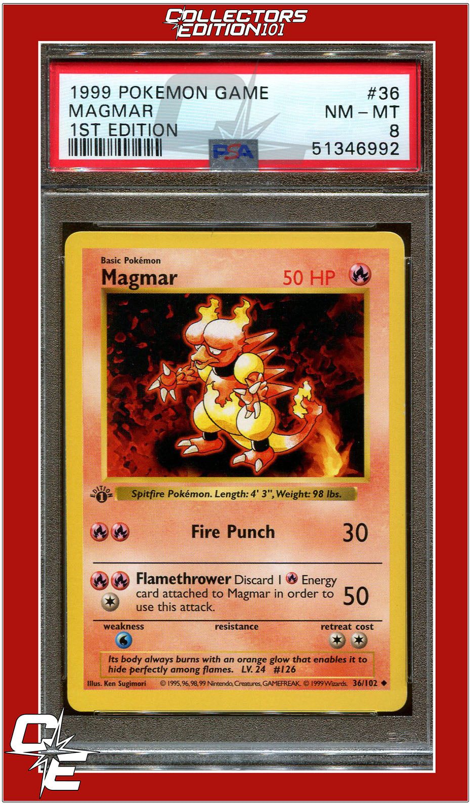 Base Set 36 Magmar 1st Edition PSA 8