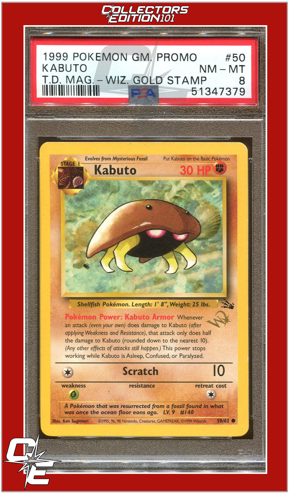Fossil 50 Kabuto Wizards Gold Stamp PSA 8