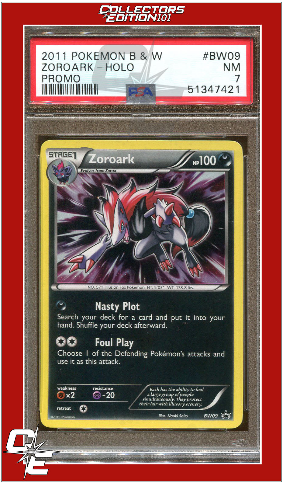 BW Black Star Promo BW09 Zoroark Holo PSA 7