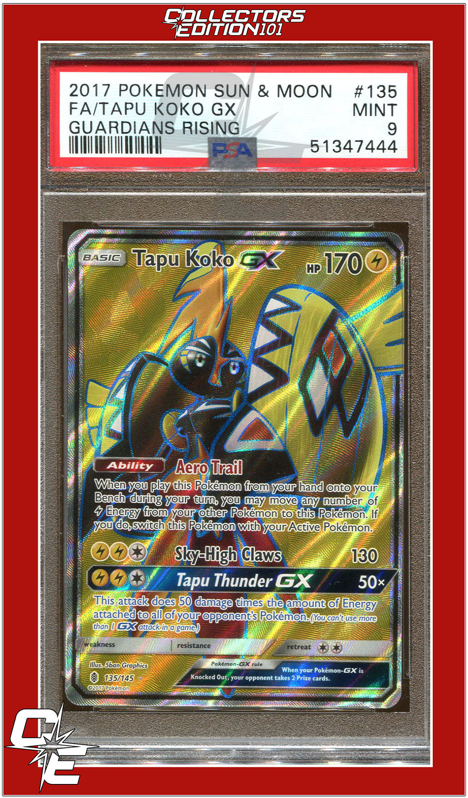 Guardians Rising 135 Full Art Tapu Koko GX PSA 9