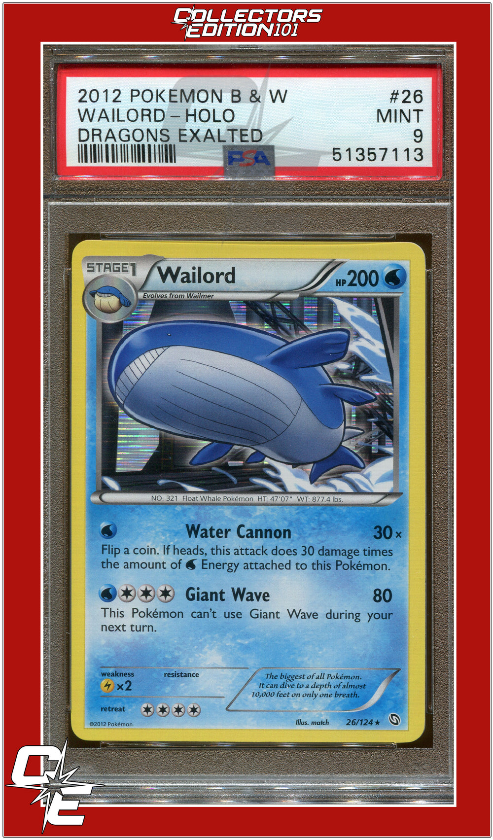 Dragons Exalted 26 Wailord Holo PSA 9