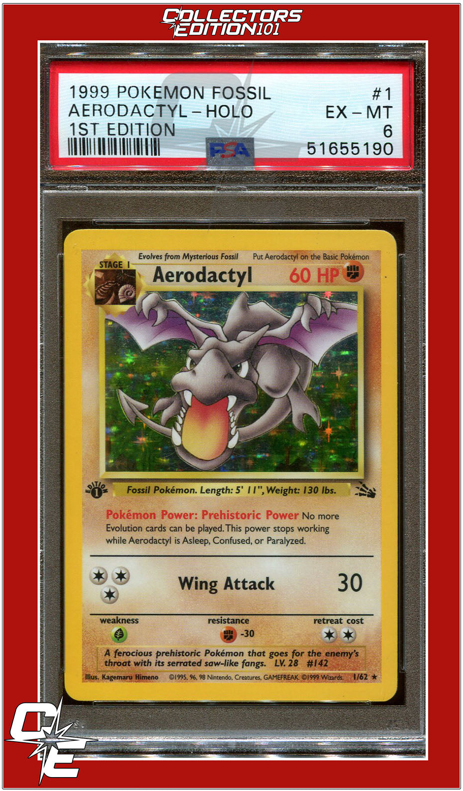 Pokemon Aerodactyl 1/62 factory 1st Edition Holographic