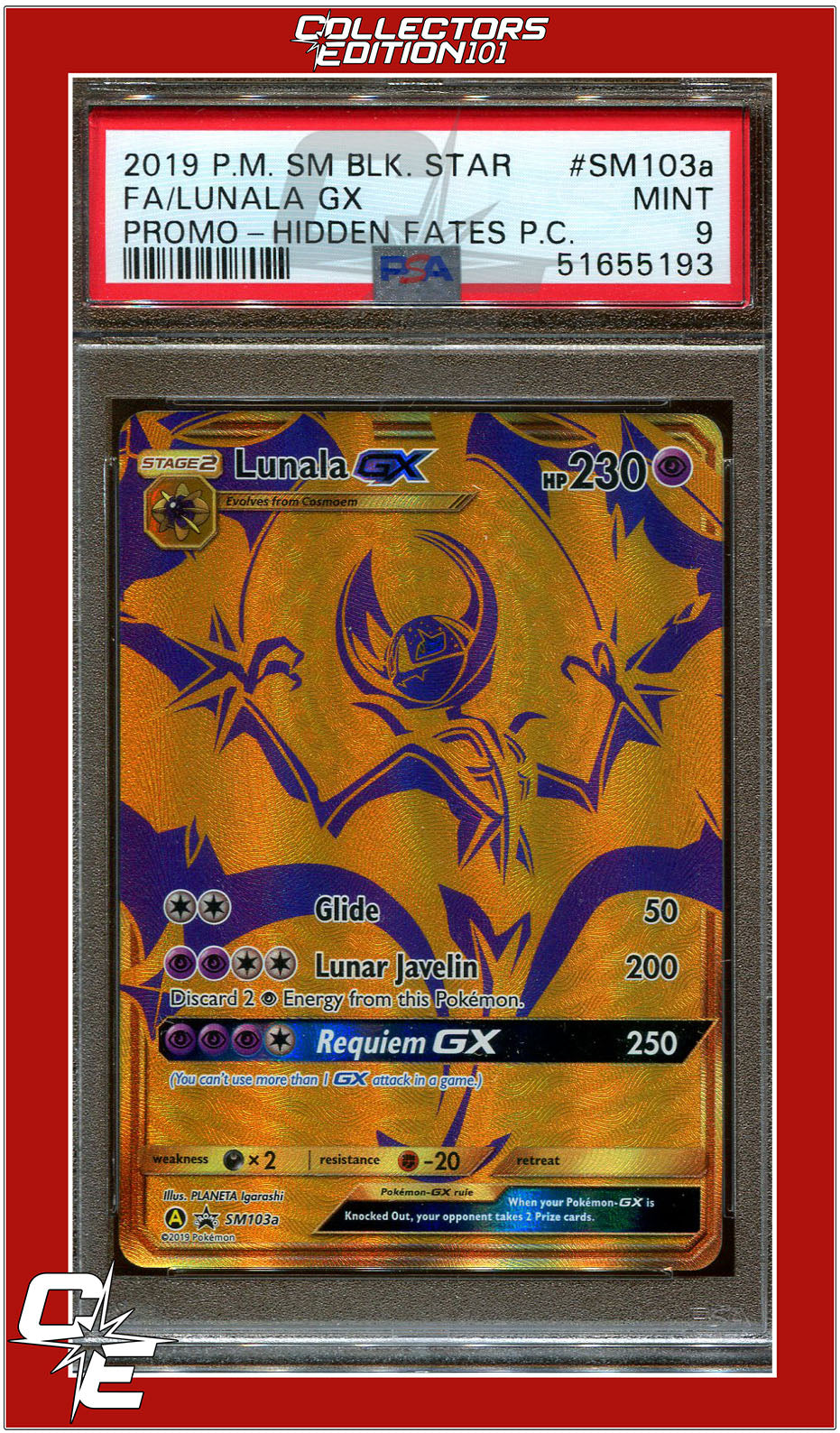 SM Black Star Promo SM103a Full Art Lunala GX Hidden Fates PSA 9