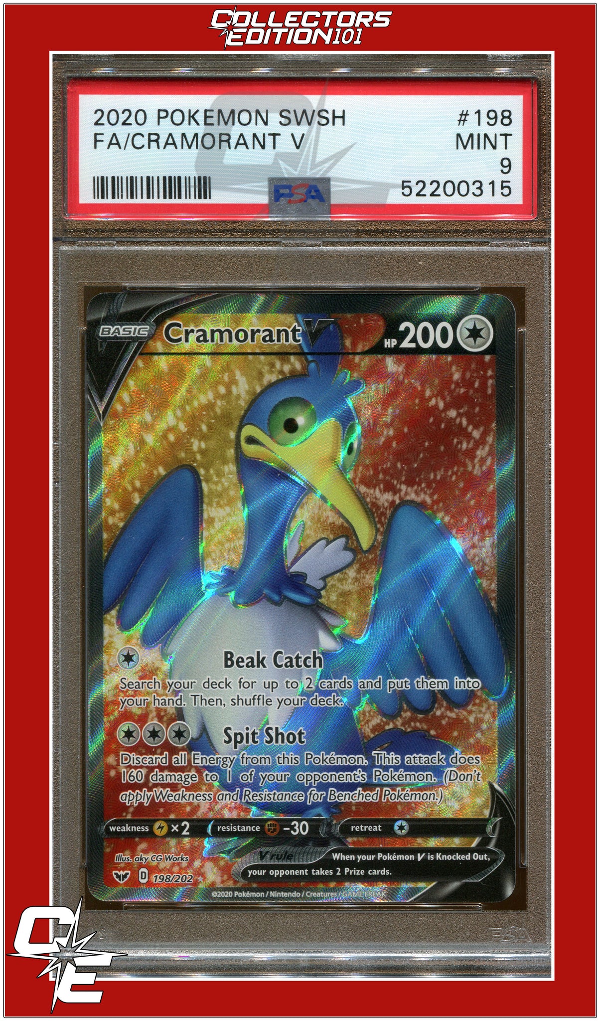 Sword & Shield 198 Full Art Cramorant V PSA 9 | Collectors Edition 101 Sword & Shield 198 Full Art Cramorant V PSA 9 | Collectors Edition 101