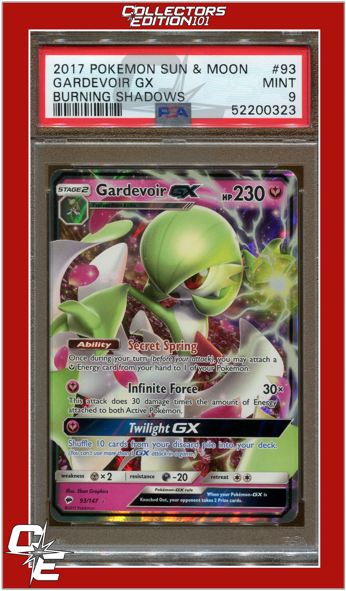 Burning Shadows 93 Gardevoir GX PSA 9